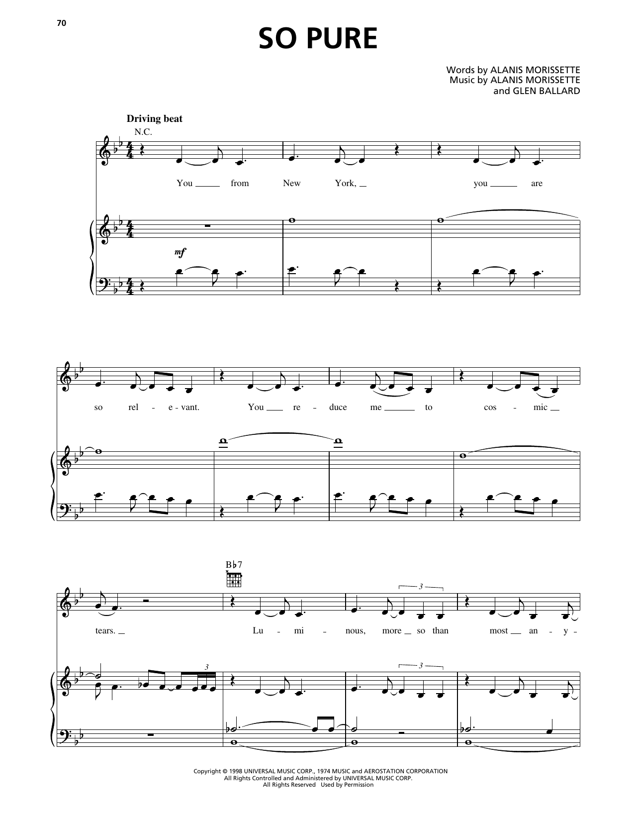 So Pure: Piano/Vocal/Guitar Sheet