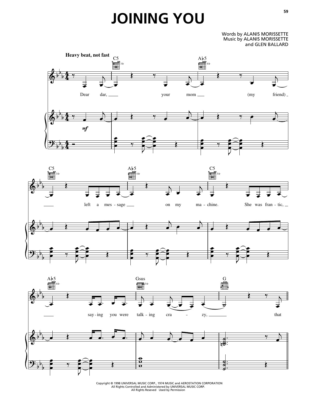 Joining You: Piano/Vocal/Guitar Sheet