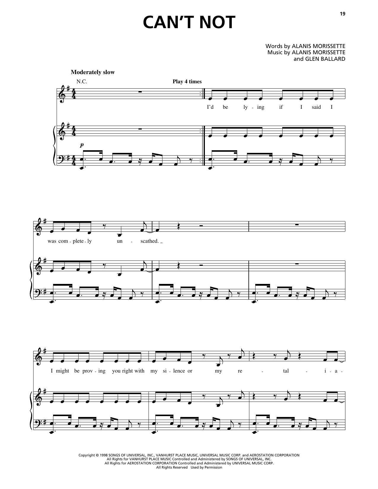 Can't Not: Piano/Vocal/Guitar Sheet
