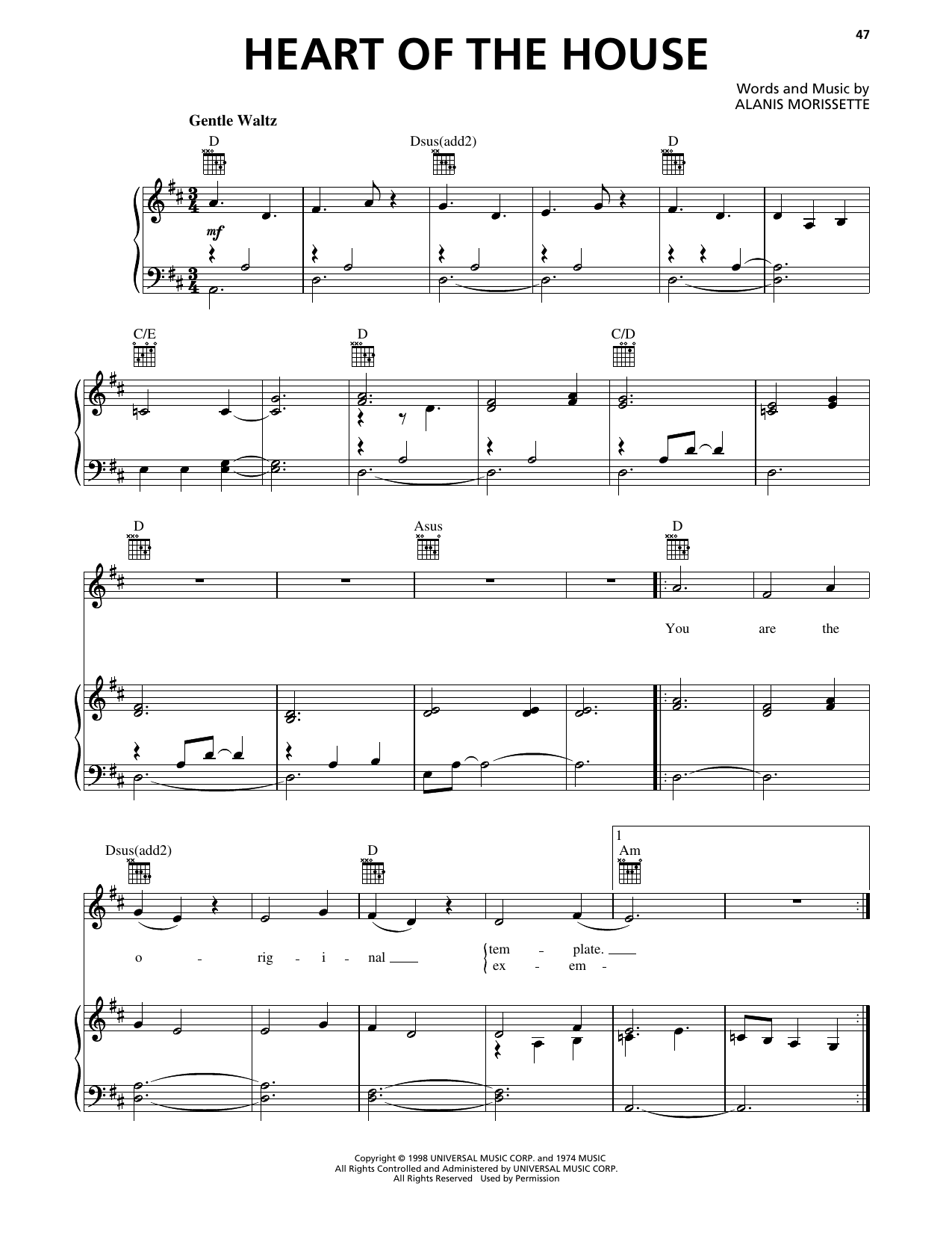 Heart Of The House: Piano/Vocal/Guitar Sheet