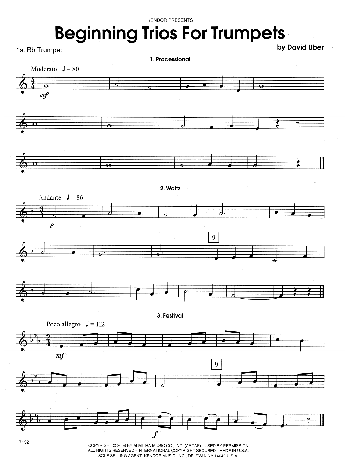 Beginning Trios For Trumpets 1st Bb Trumpet Sheet Music David Uber