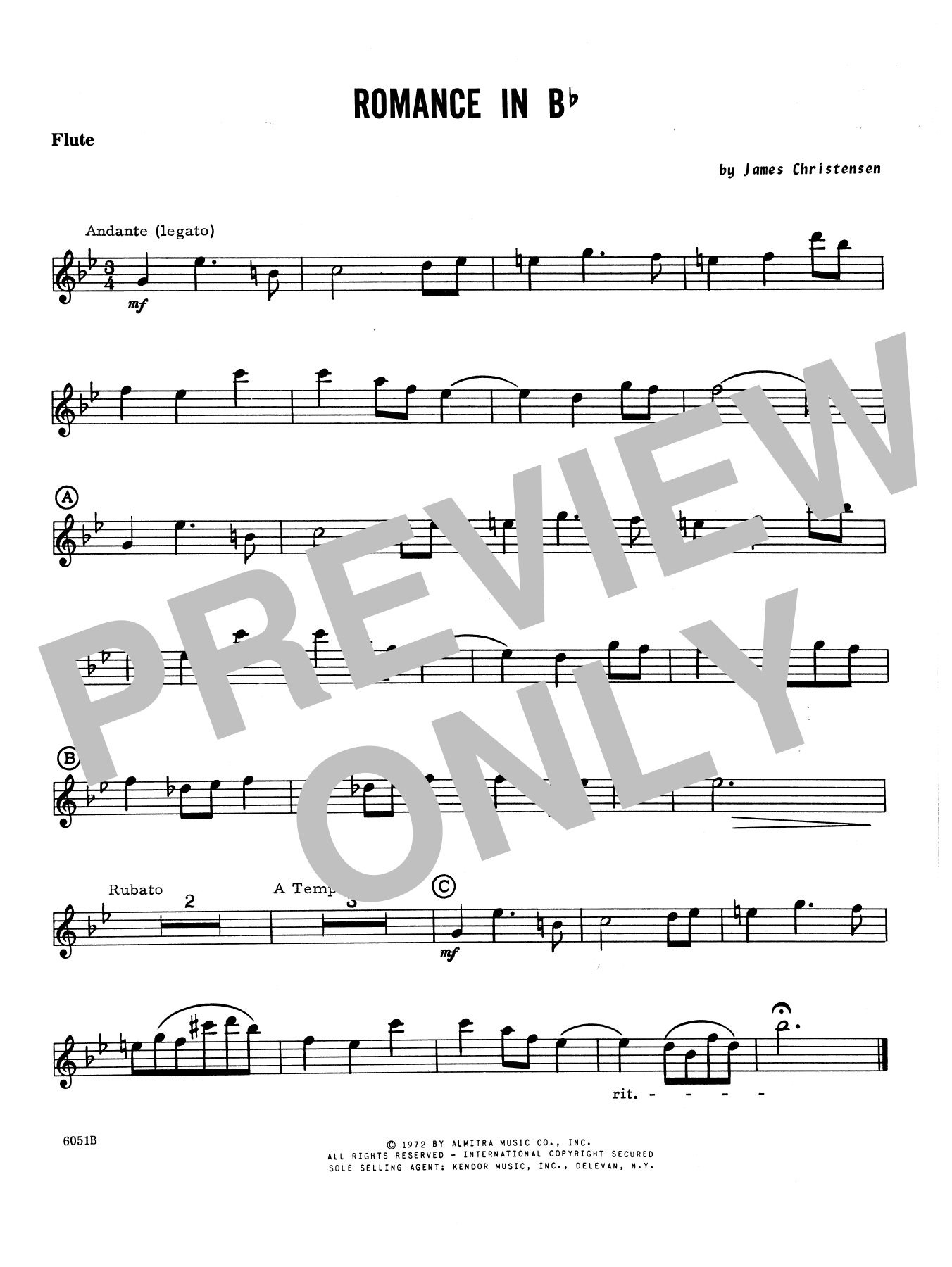 Romance In Bb Flute Sheet Music James Christensen Woodwind Ensemble