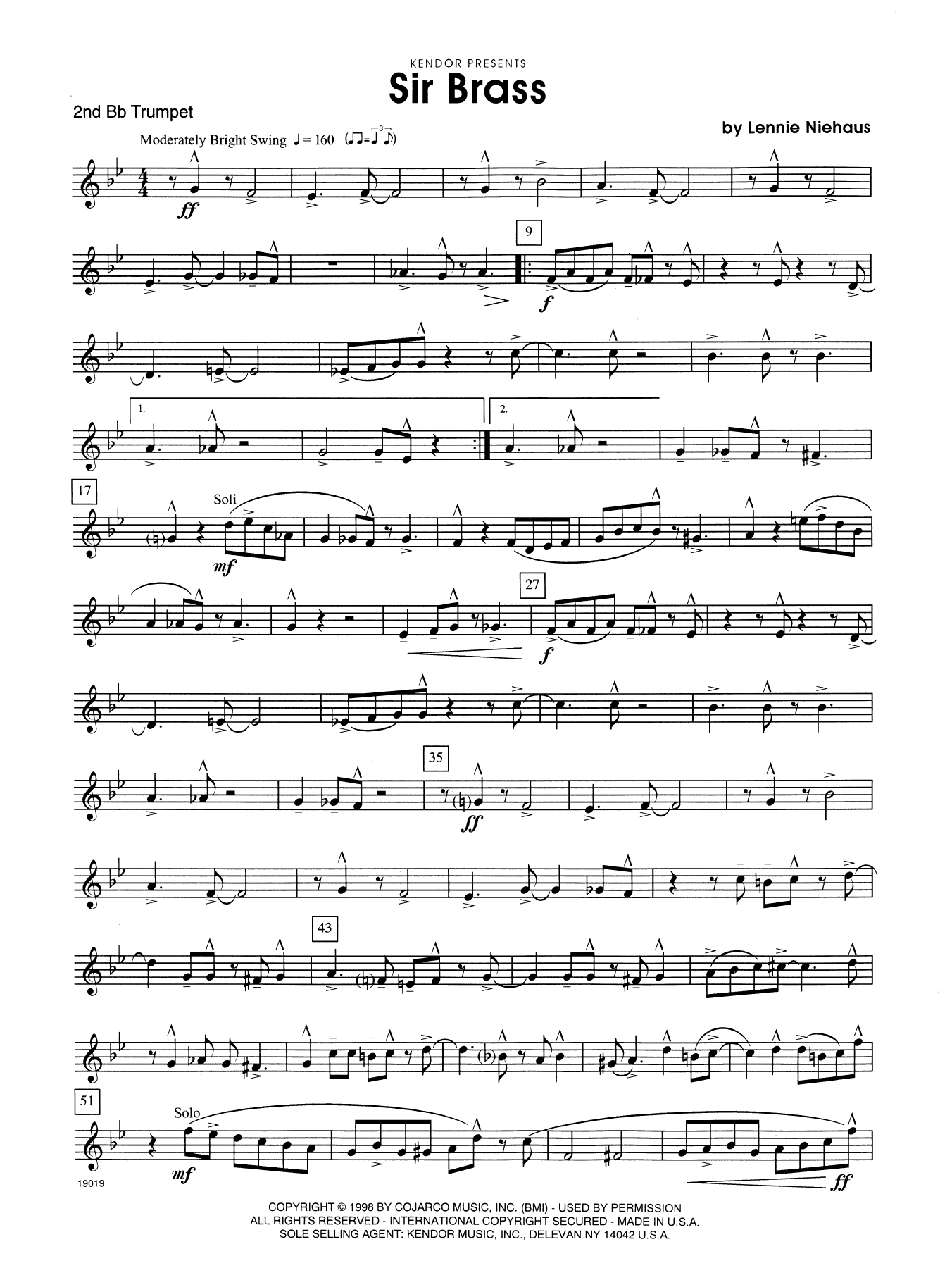 Sir Brass 2nd Bb Trumpet Sheet Music Lennie Niehaus Brass Ensemble