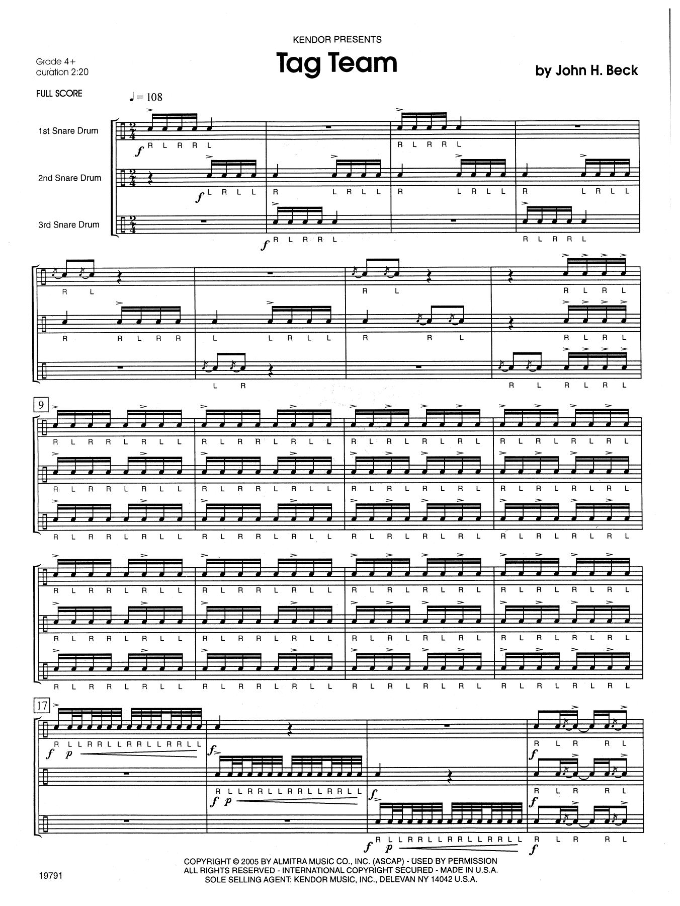 Tag Team Full Score Sheet Music John H. Beck Percussion Ensemble