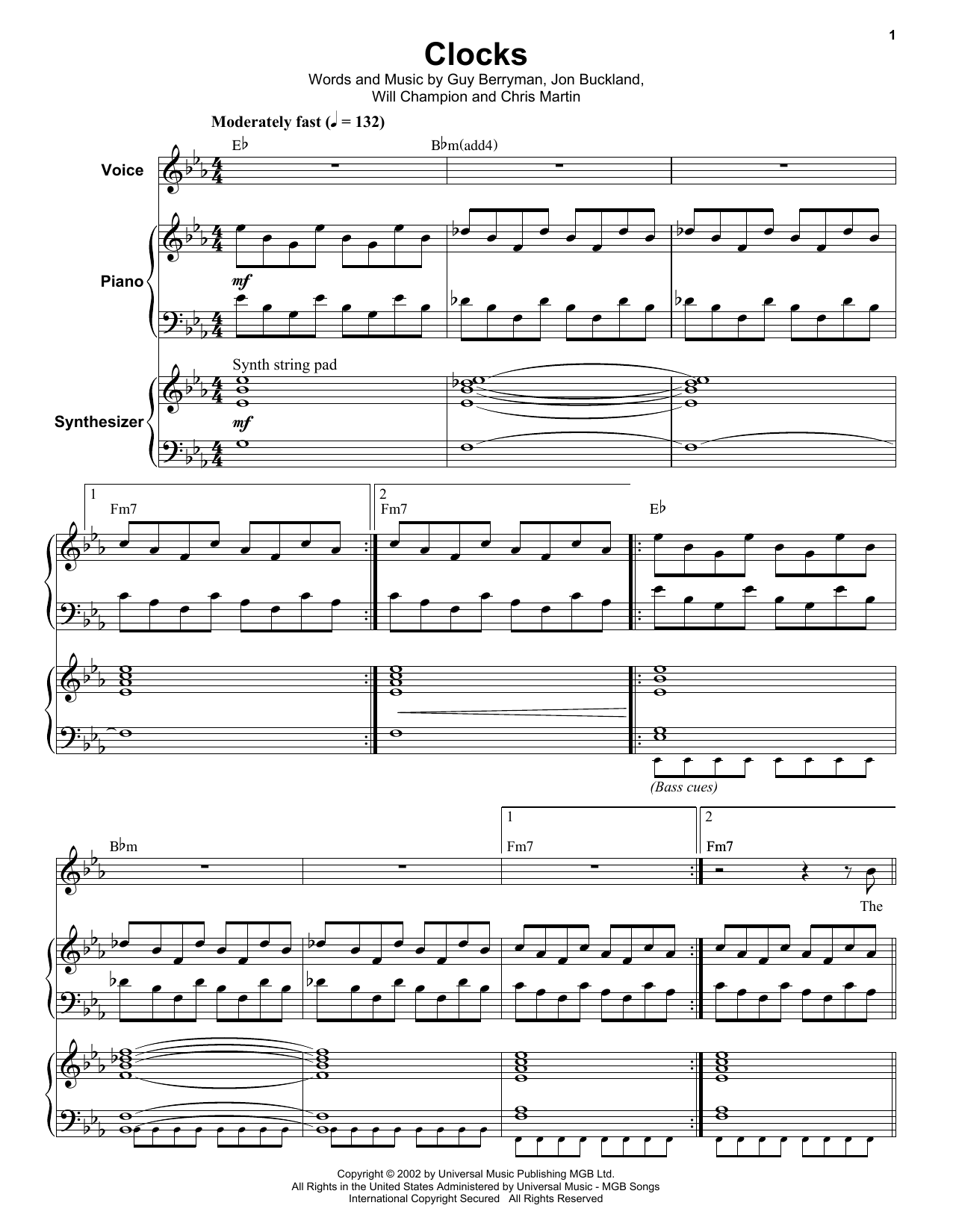 Clocks By Coldplay Sheet Music For Keyboard Transcription At Sheet 