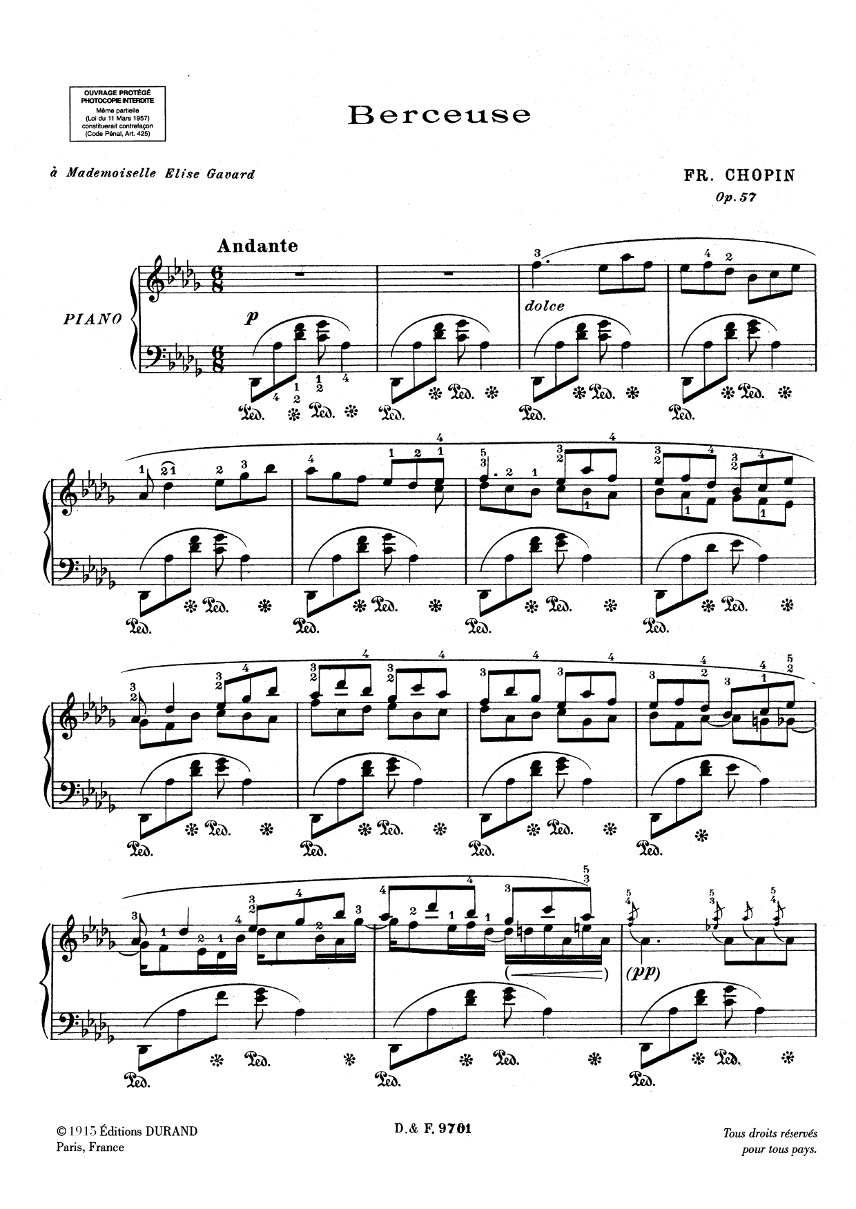 Berceuse Opus 57: Piano/Vocal/Guitar Sheet