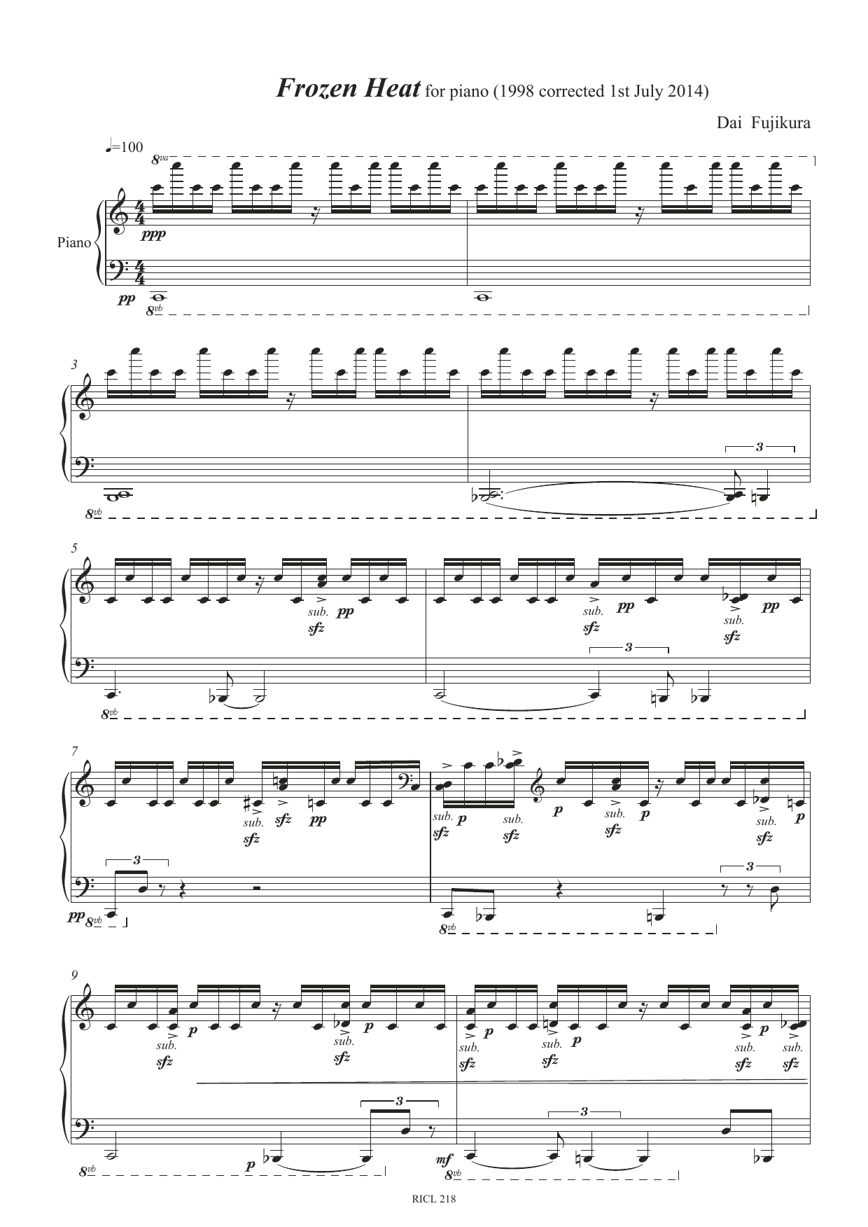 Piano Studies 1-2 [Frozen Heat - Deepened Arc]: Piano/Vocal/Guitar Sheet
