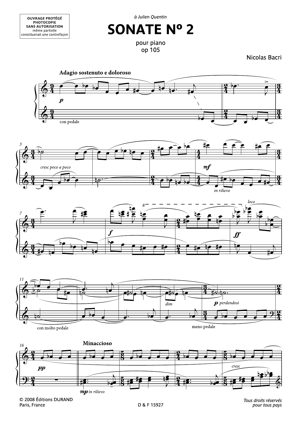 Sonate No. 2, op. 105: Piano/Vocal/Guitar Sheet