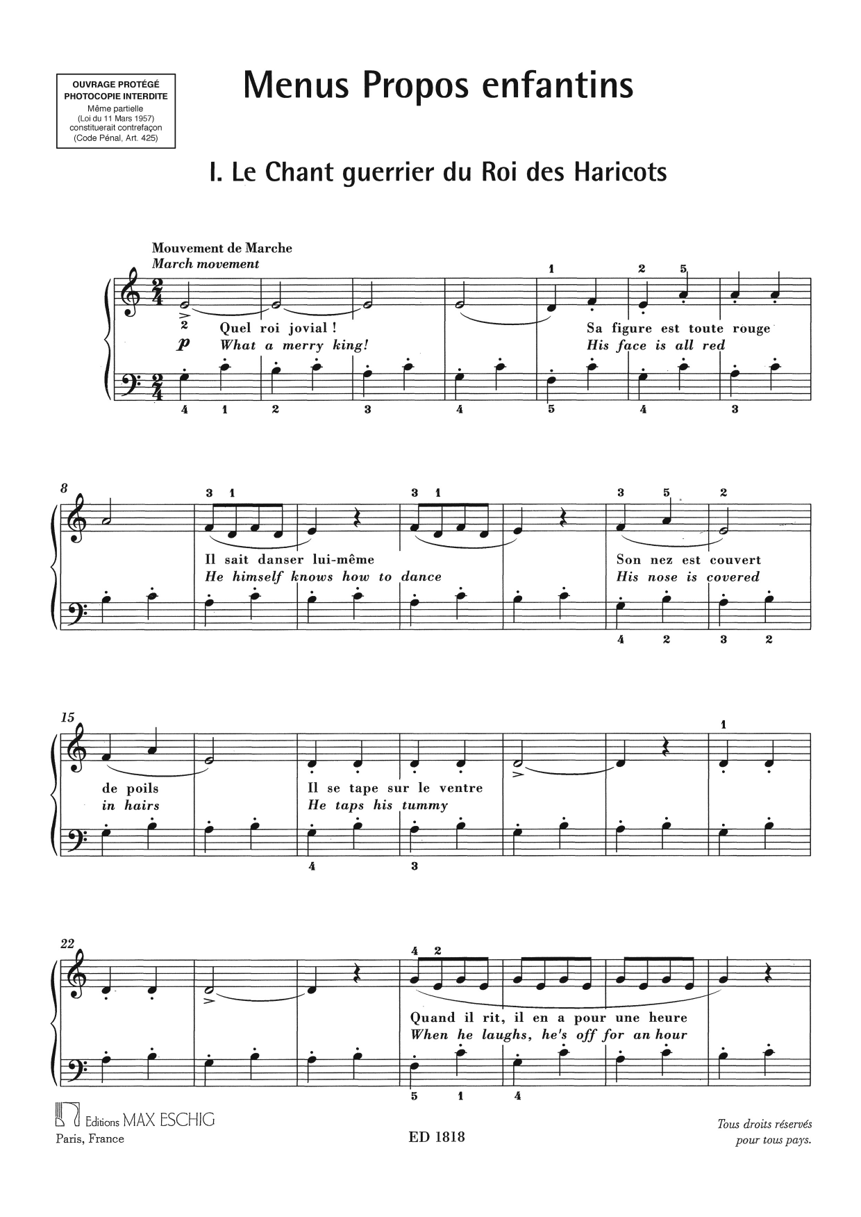 Menus Propos Enfantins: Piano/Vocal/Guitar Sheet