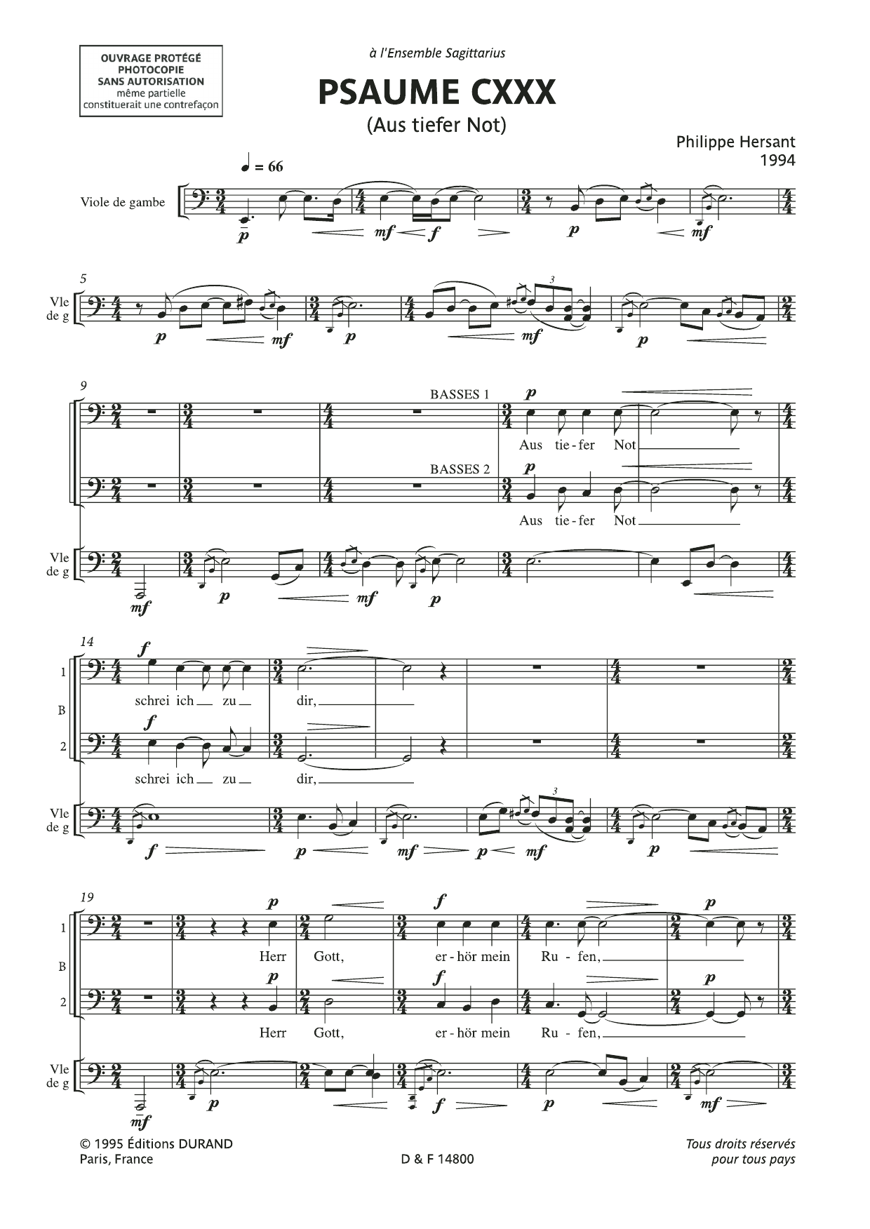 Psaume Cxxx: Aus Tiefer Not: Piano/Vocal/Guitar Sheet