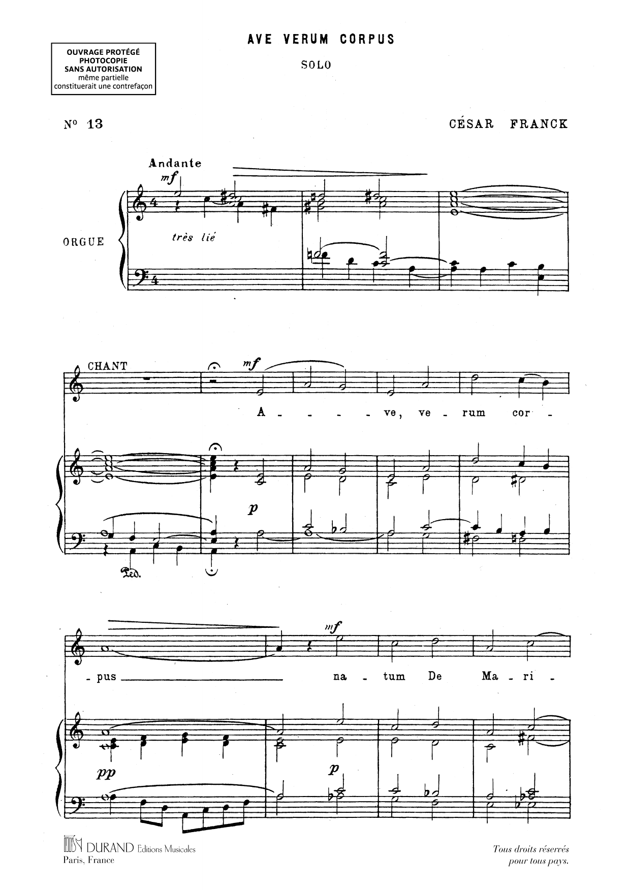Ave Verum Corpus, Opus 13: Piano Vocal