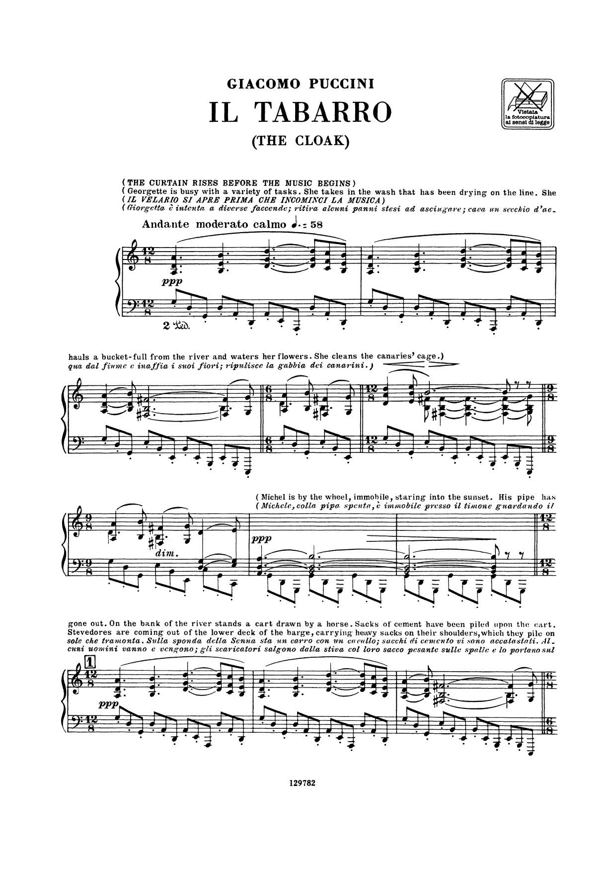 Il Tabarro: Piano Vocal