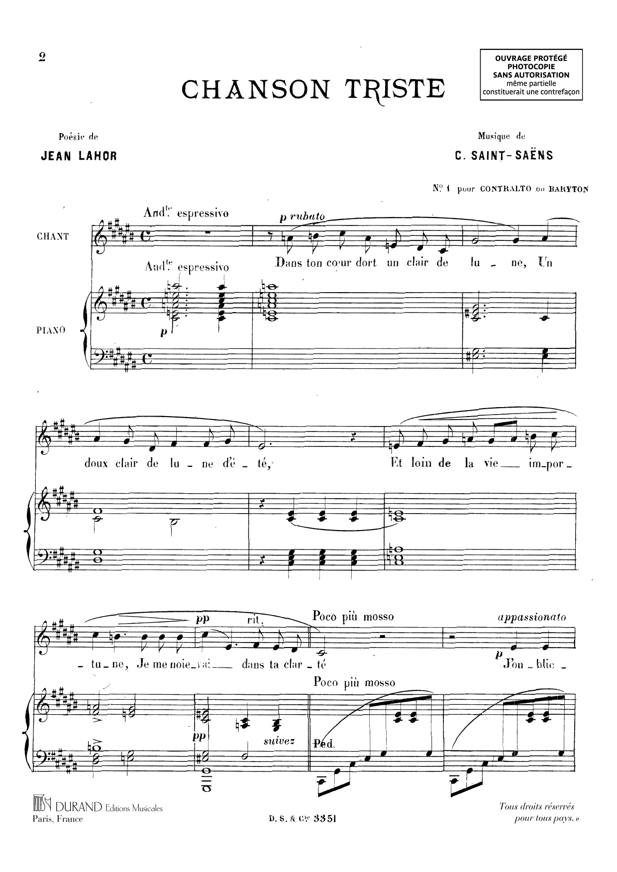 Chanson Triste: Piano Vocal