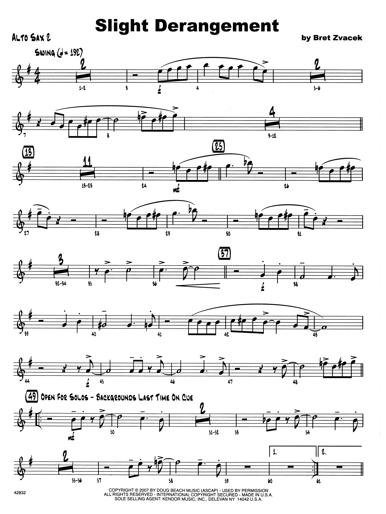 Slight Derangement 2nd Eb Alto Saxophone Sheet Music Bret Zvacek