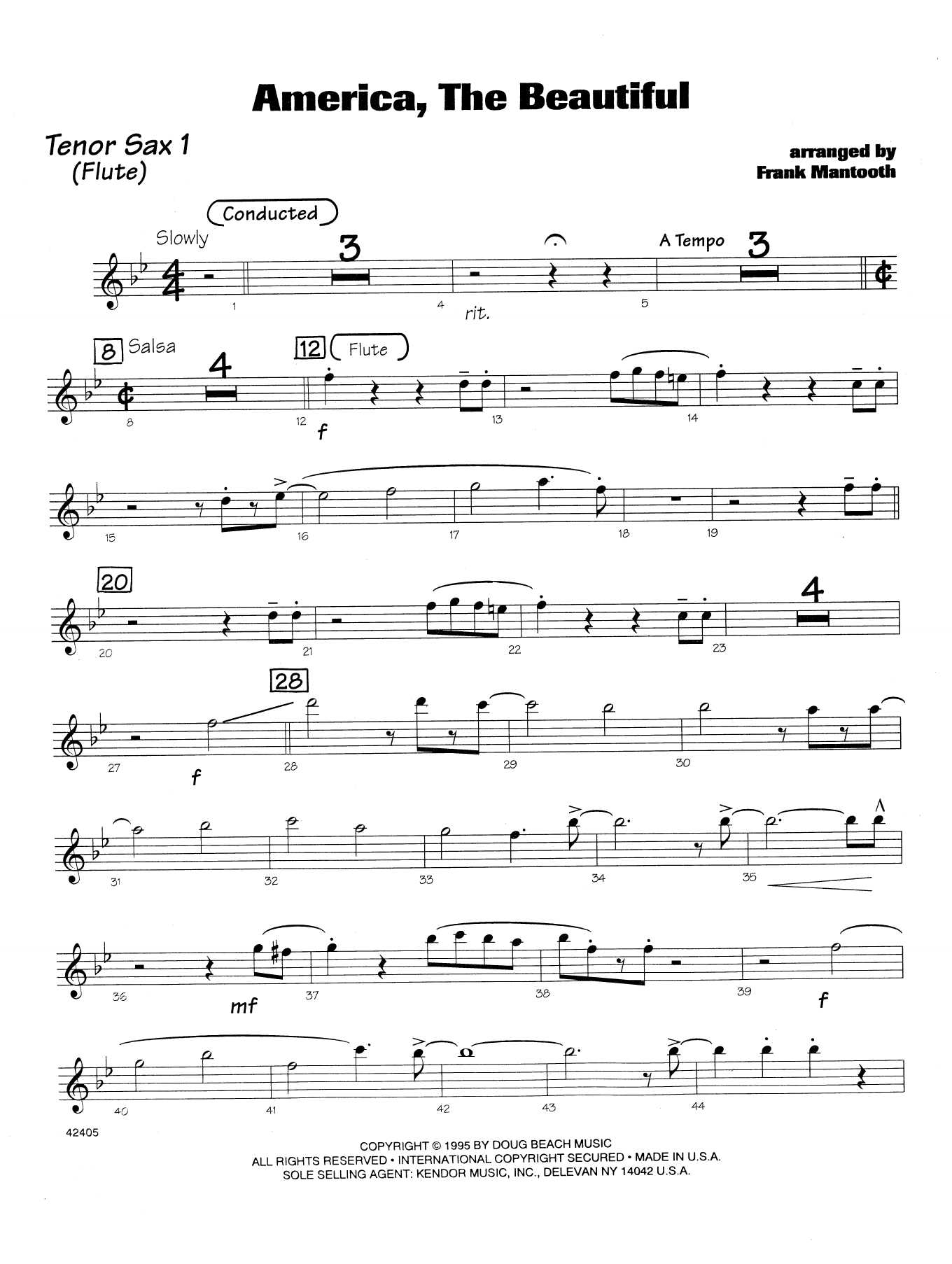 America, the Beautiful 1st Tenor Saxophone Sheet Music Frank