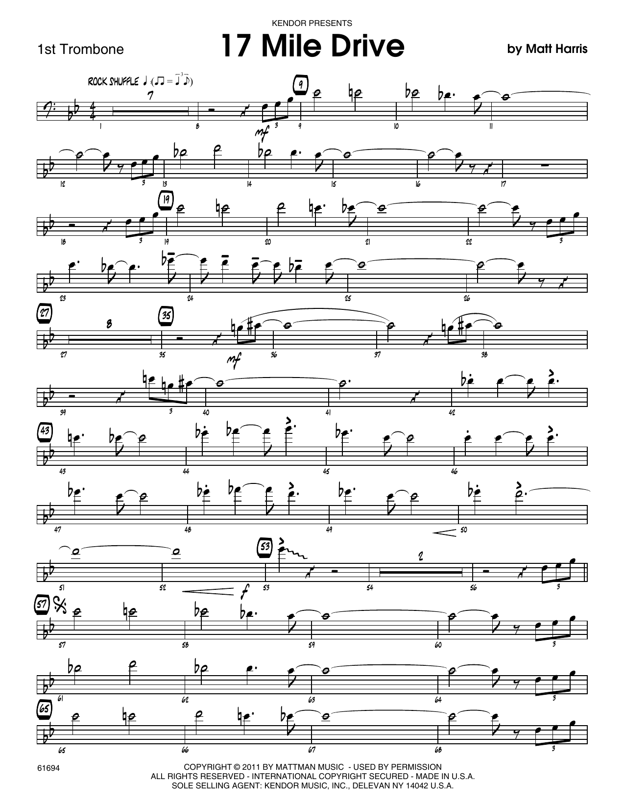 17 Mile Drive 1st Trombone Sheet Music Matt Harris Jazz Ensemble