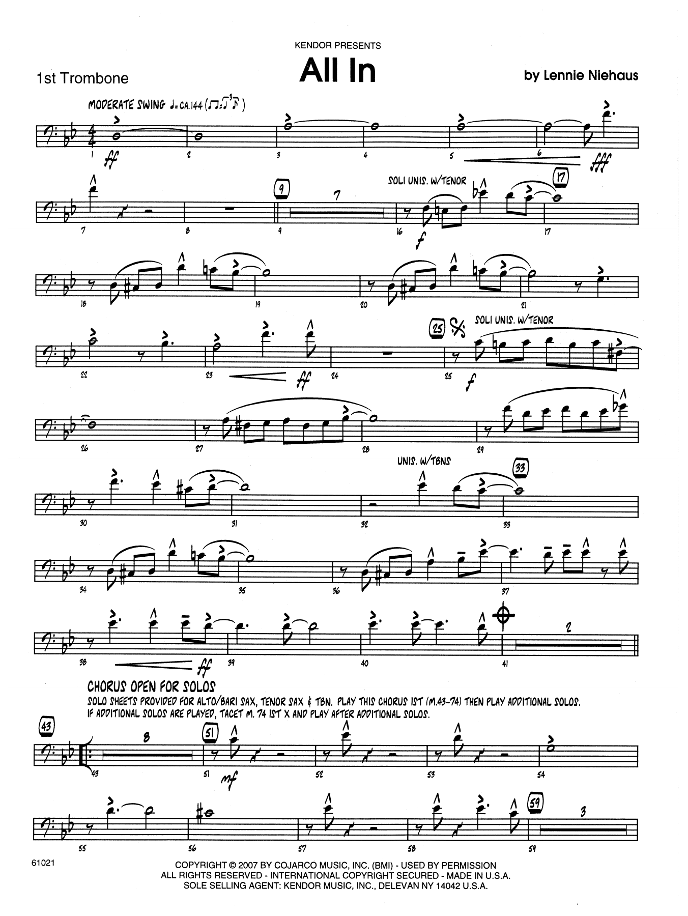 All In 1st Trombone Sheet Music Lennie Niehaus Jazz Ensemble