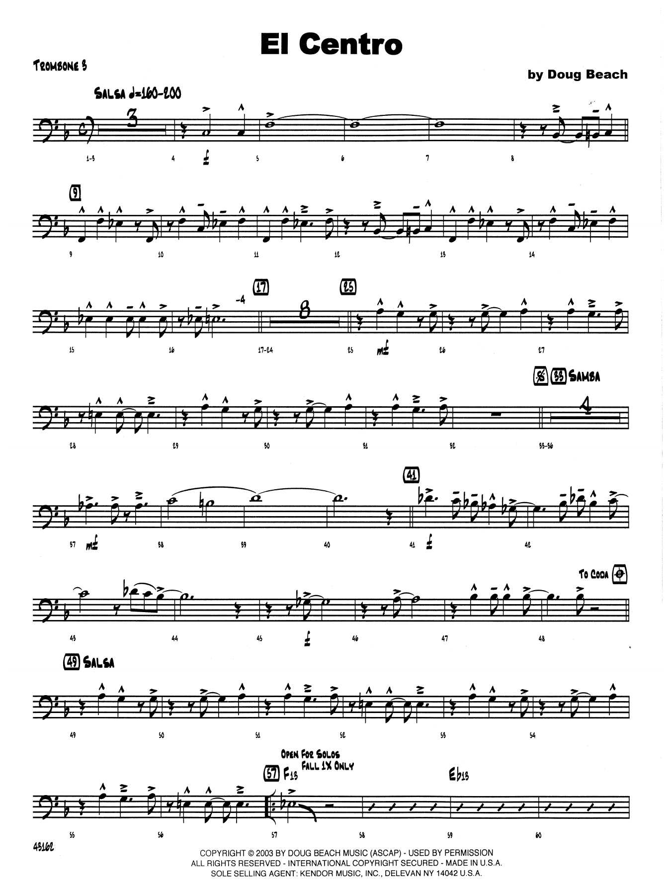 El Centro 3rd Trombone Sheet Music Neil Slater Jazz Ensemble