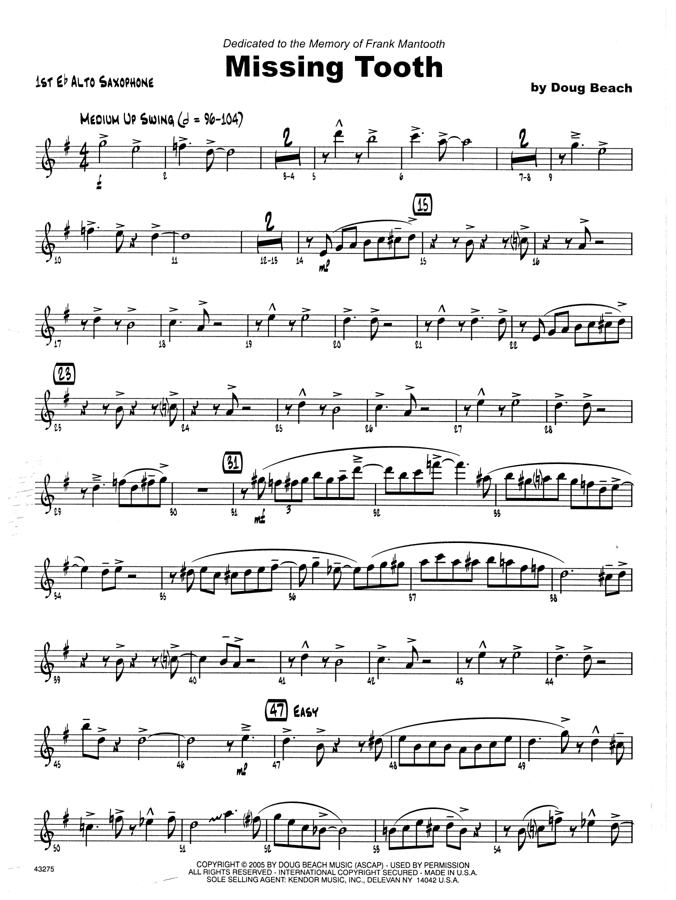 Missing Tooth Bass 1 & 2 Sheet Music Doug Beach Jazz Ensemble