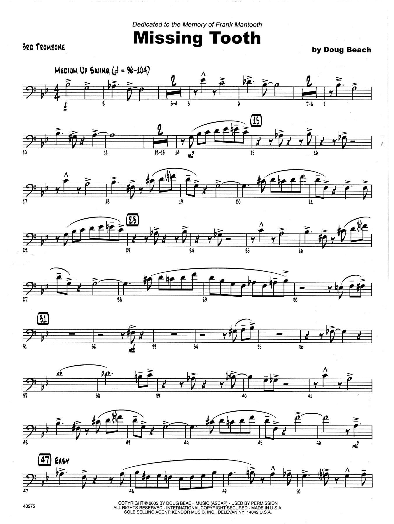 Missing Tooth 3rd Trombone Sheet Music Doug Beach Jazz Ensemble