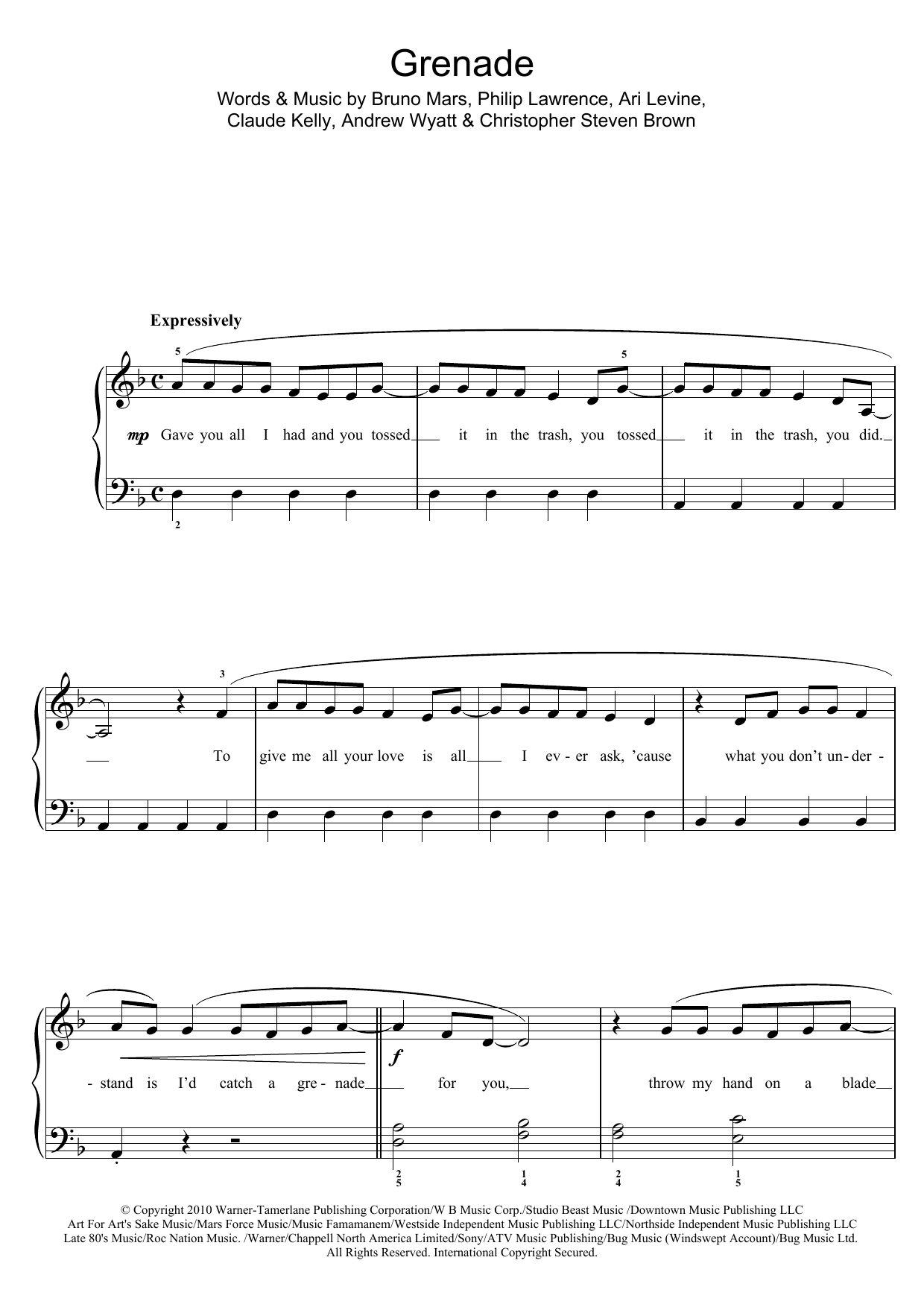 Bruno Mars Grenade At Stanton s Sheet Music Bruno Mars Grenade At Stanton s Sheet Music