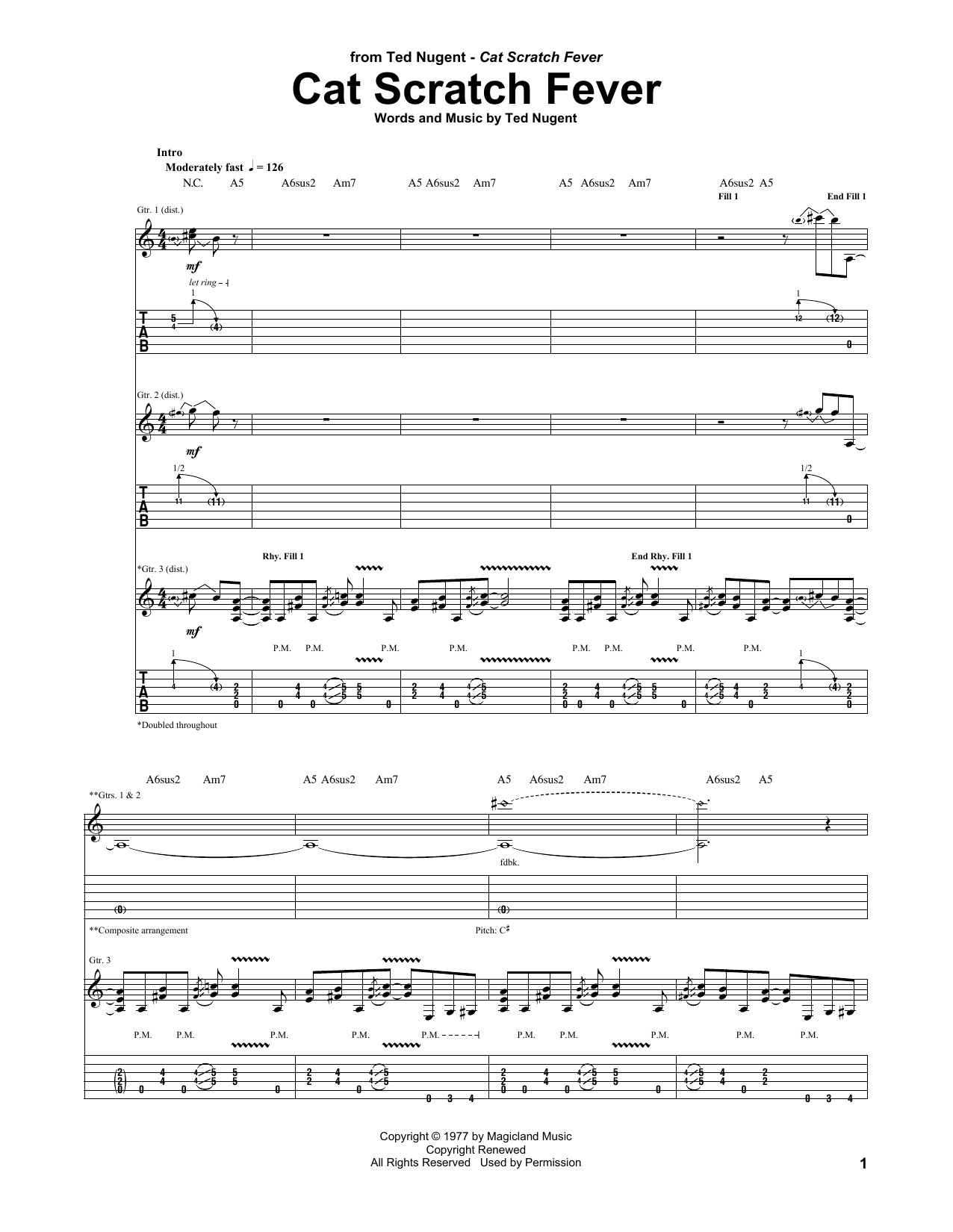 Cat Scratch Fever Digital Sheet Music