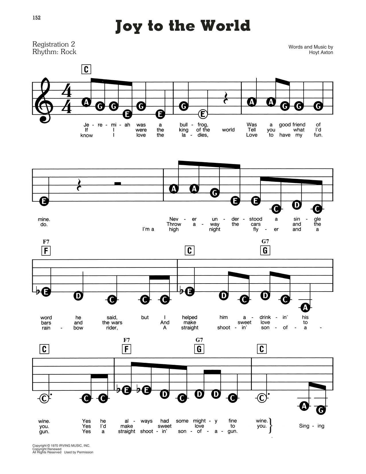 Joy To The World By Three Dog Night Sheet Music For E Z Play Today At 