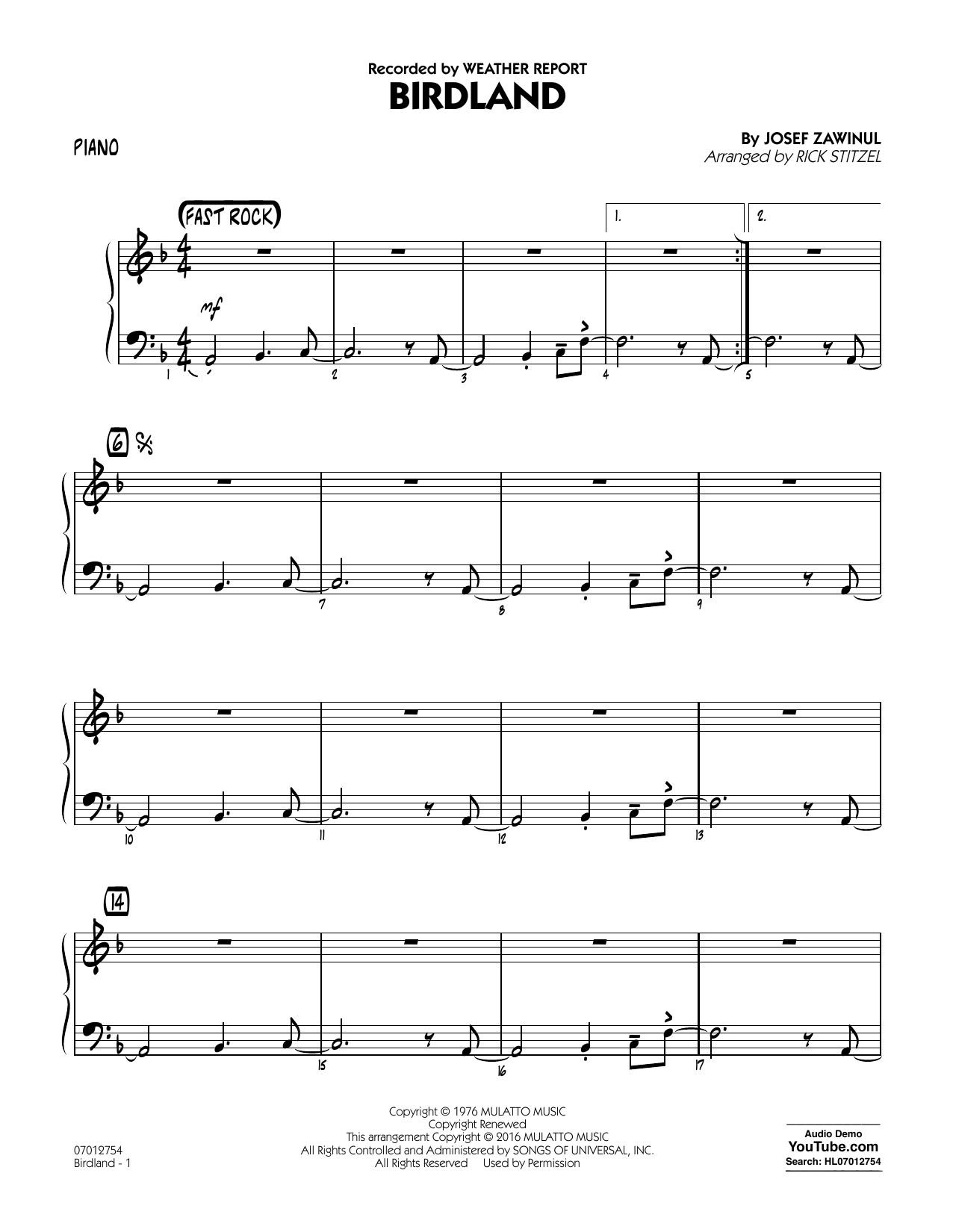 Birdland Piano By Rick Stitzel Sheet Music For Jazz Ensemble At Sheet 