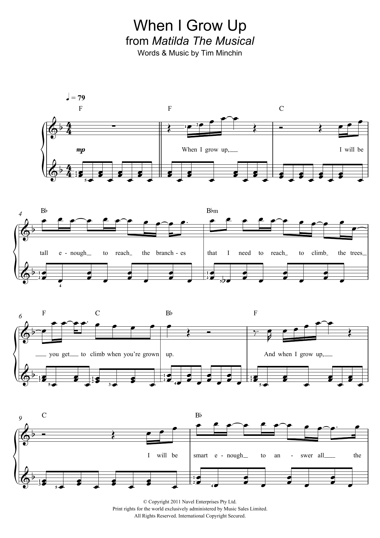 When I Grow Up From Matilda The Musical By Tim Minchin Sheet Music When I Grow Up From Matilda The Musical By Tim Minchin Sheet Music
