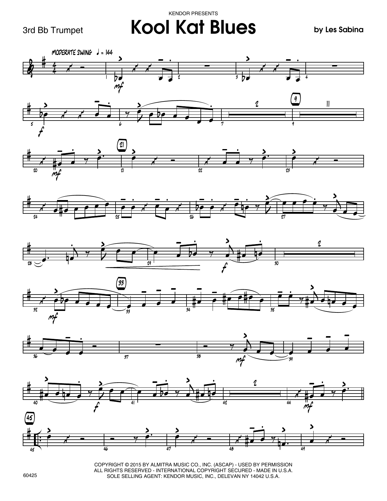Kool Kat Blues 3rd Bb Trumpet Sheet Music Les Sabina Jazz Ensemble