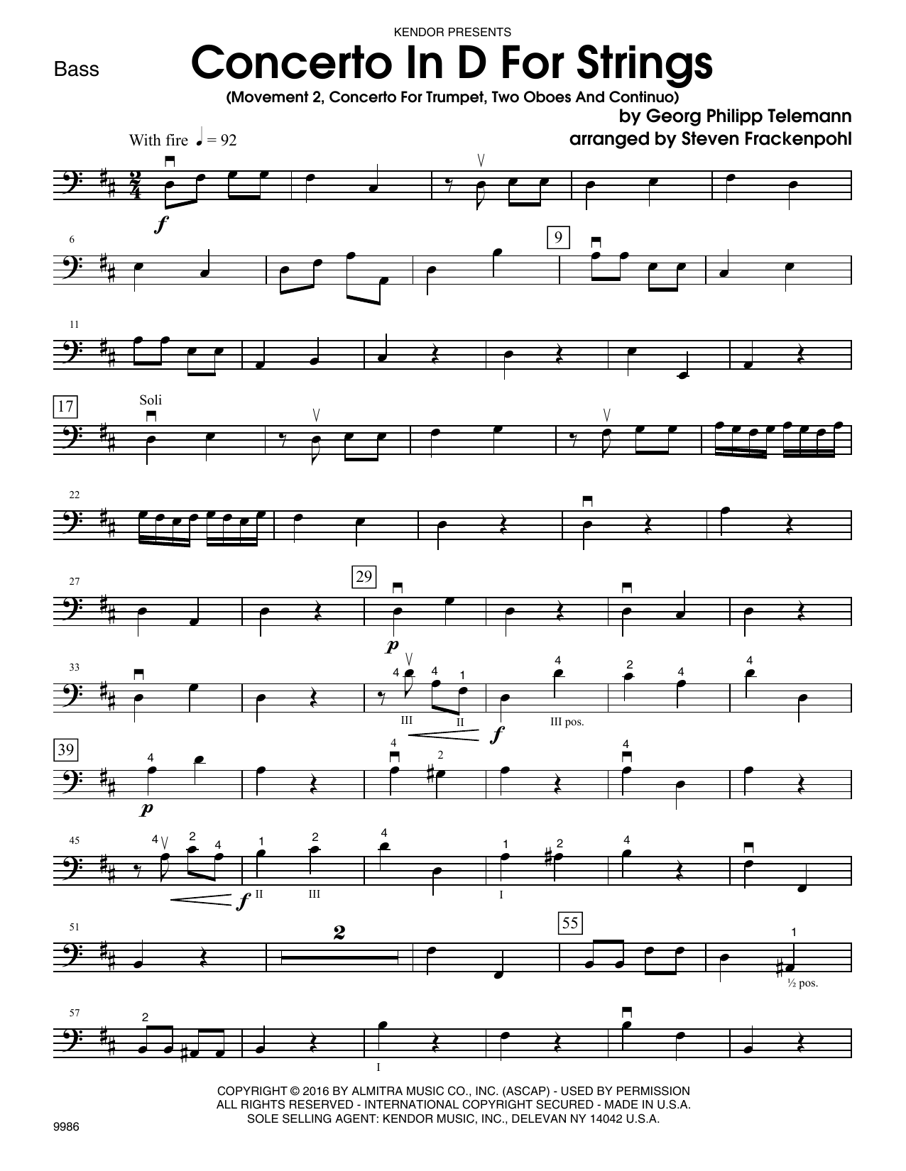 Concerto In D For Strings (Mov II Concerto For Trumpet, 2 Oboes