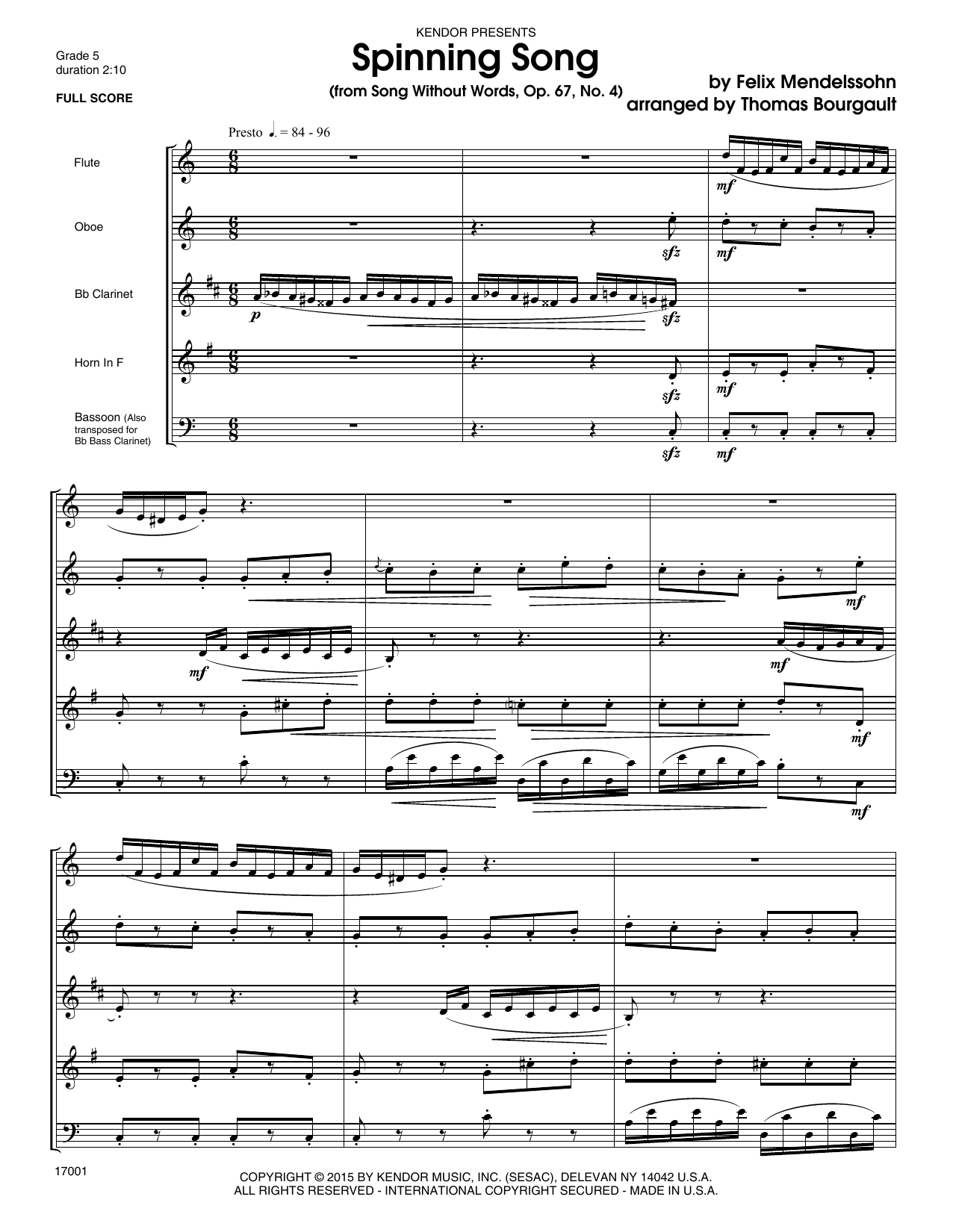 Spinning Song (from Song Without Words, Op. 67, No. 4) Full Score