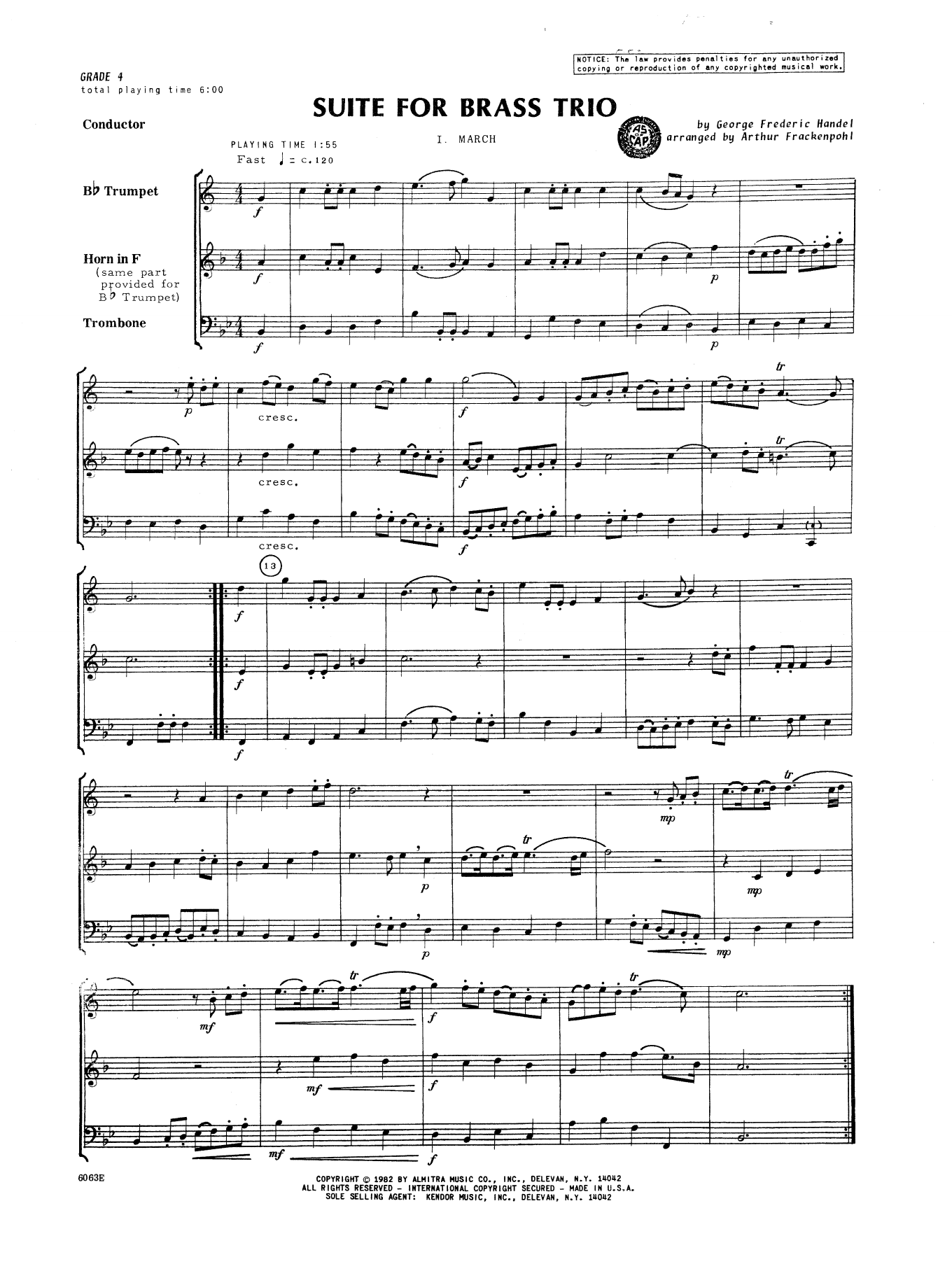 Suite For Brass Trio Full Score Sheet Music Frackenpohl Brass