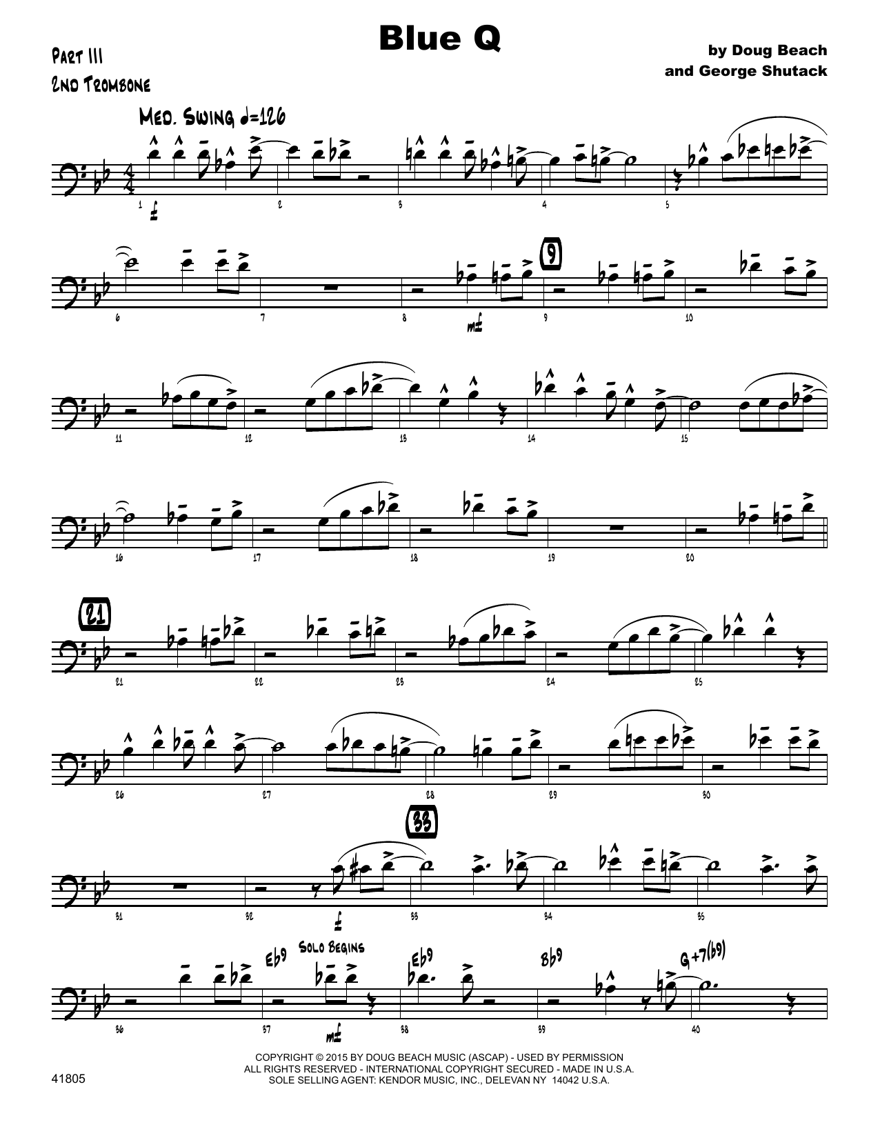 Blue Q 2nd Trombone Sheet Music Doug Beach Jazz Ensemble