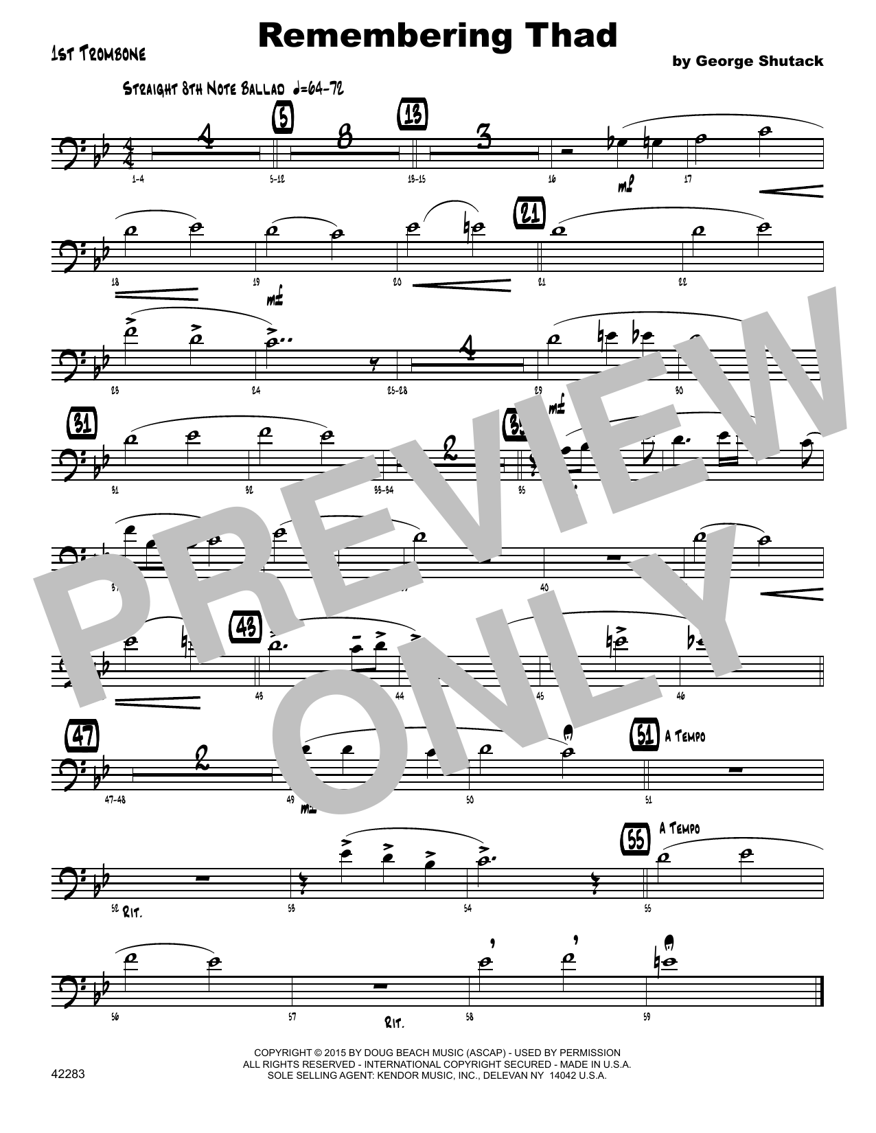 Remembering Thad 1st Trombone Sheet Music Shutack Jazz