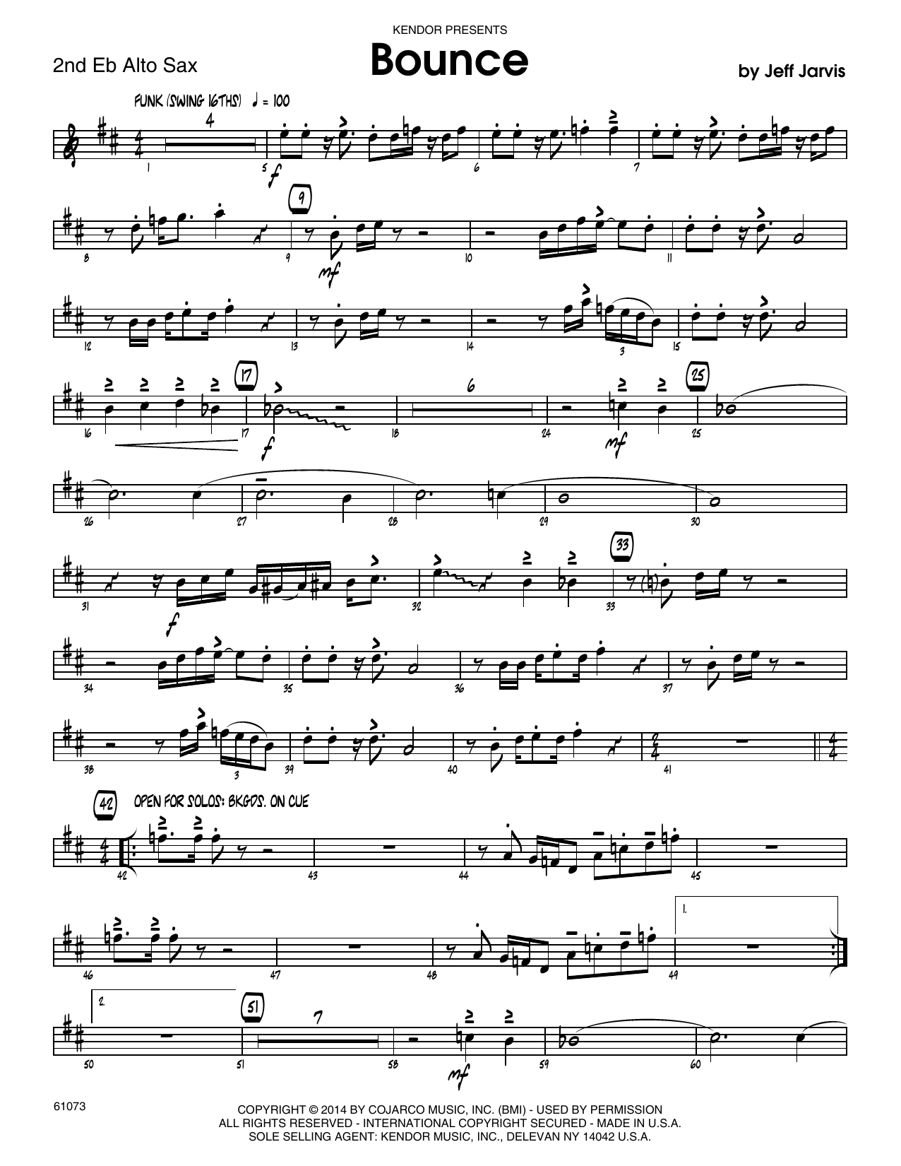 Bounce 2nd Eb Alto Saxophone Sheet Music Jeff Jarvis Jazz Ensemble