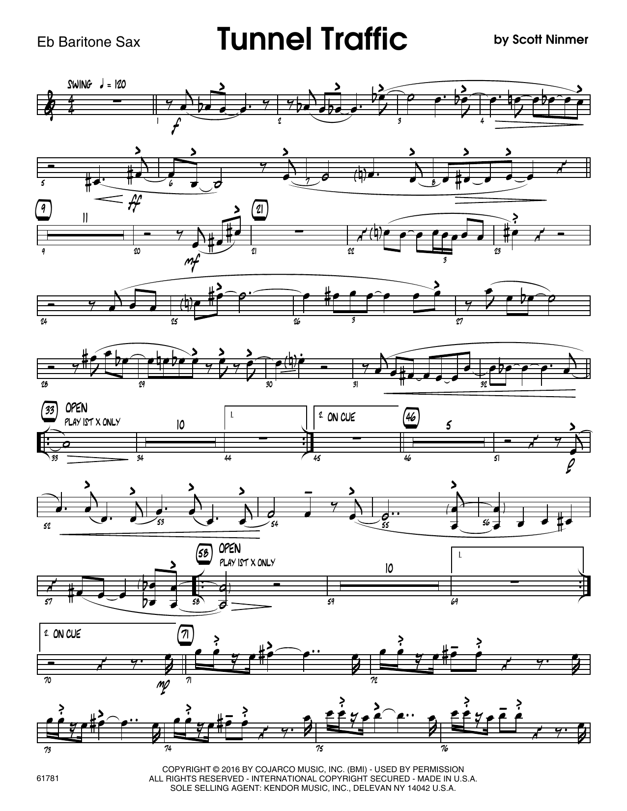 Tunnel Traffic Eb Baritone Saxophone Sheet Music Ninmer Jazz Ensemble
