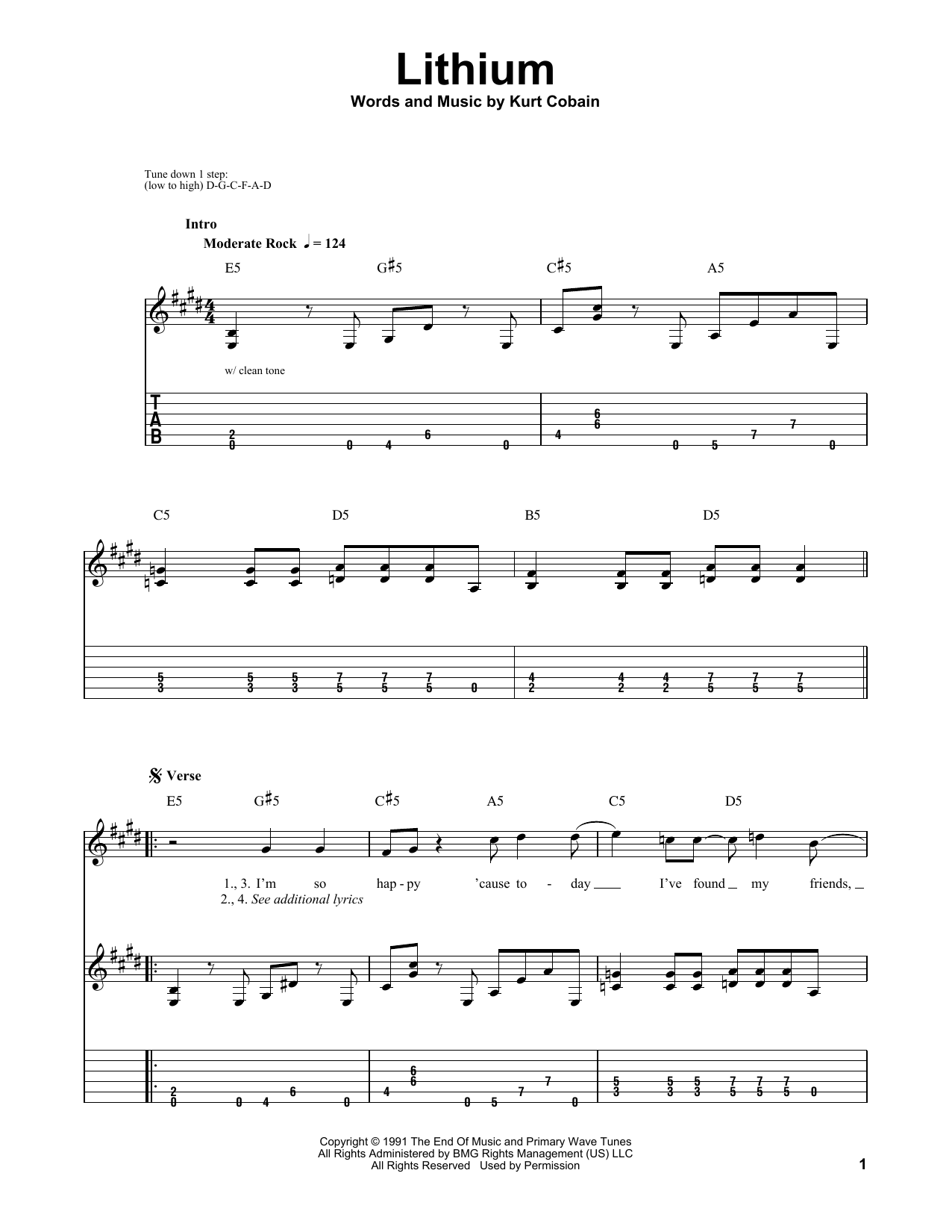 Lithium Sheet Music Nirvana Easy Guitar Tab Ubicaciondepersonascdmx