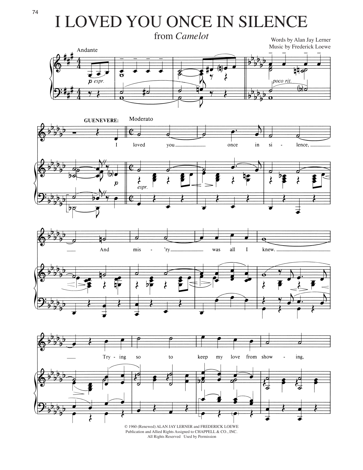 I Loved You Once In Silence (from Camelot): Piano Vocal