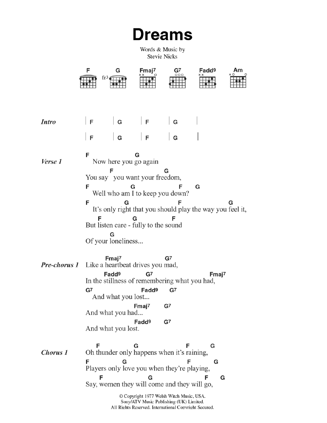 Dreams Fleetwood Mac Chords Sheet And Chords Collection