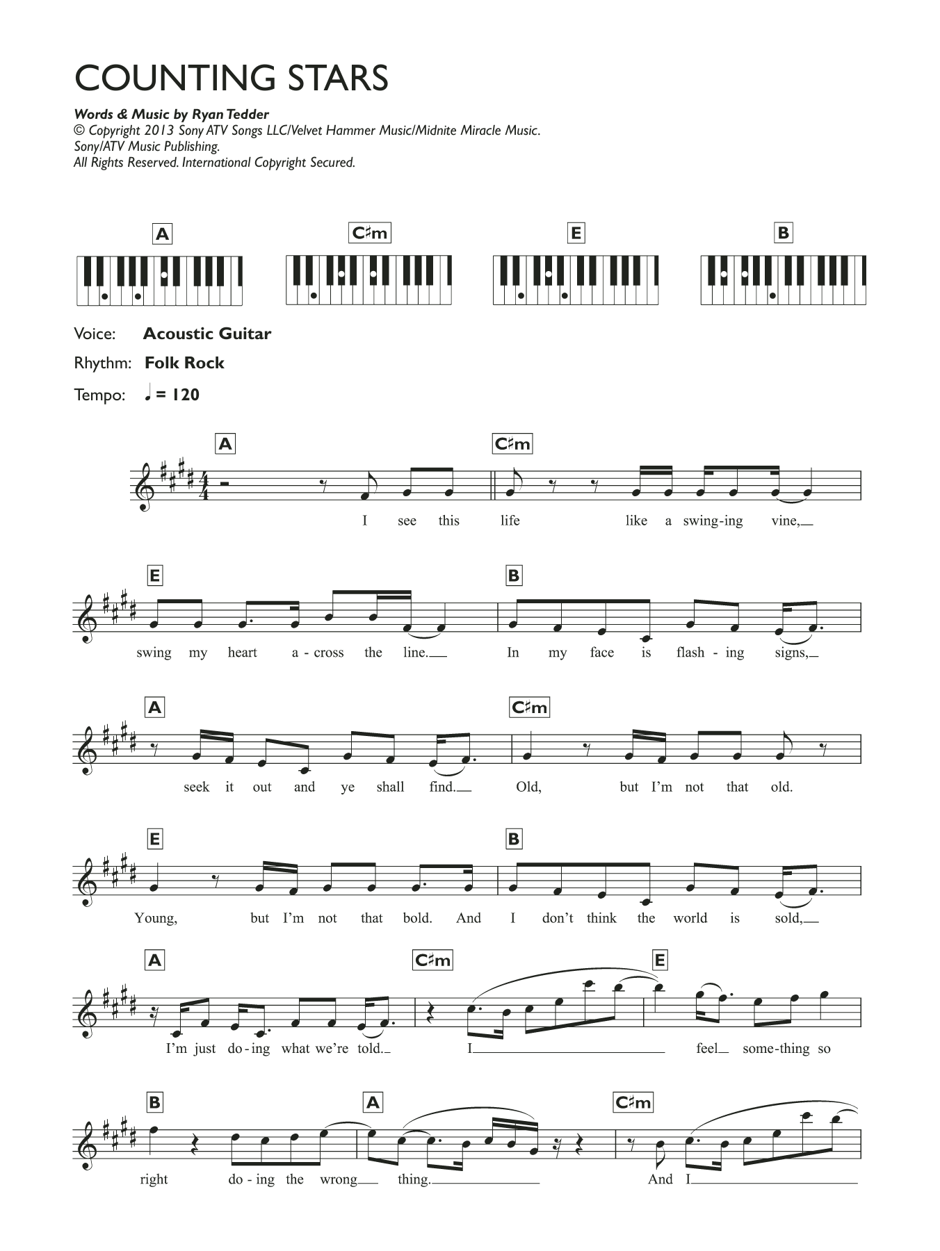 Counting Stars By OneRepublic Sheet Music For Piano Chords Lyrics At Counting Stars By OneRepublic Sheet Music For Piano Chords Lyrics At