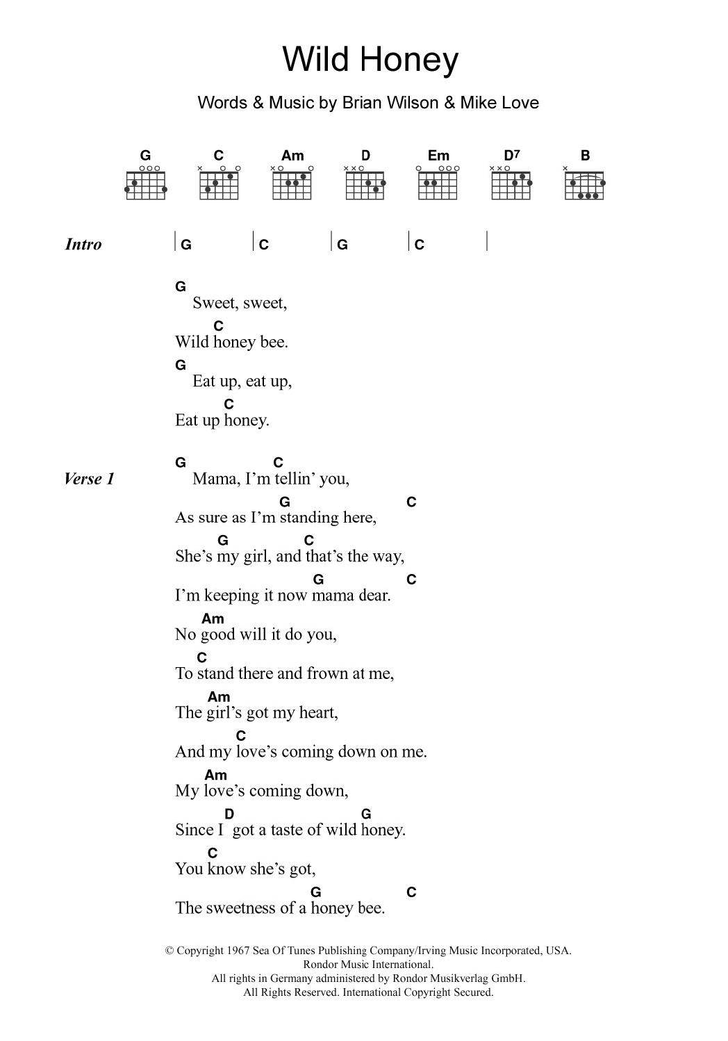 Wild Honey By The Beach Boys Guitar Chords Lyrics Guitar Instructor Wild Honey By The Beach Boys Guitar Chords Lyrics Guitar Instructor