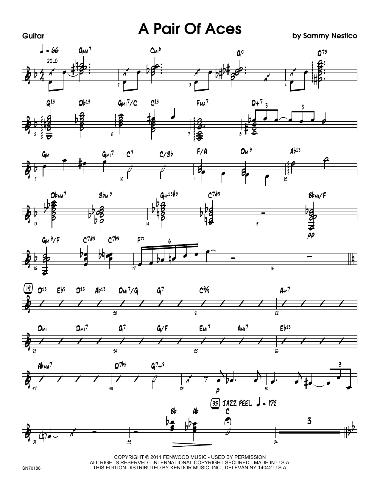 A Pair Of Aces Guitar Sheet Music Sammy Nestico Jazz Ensemble