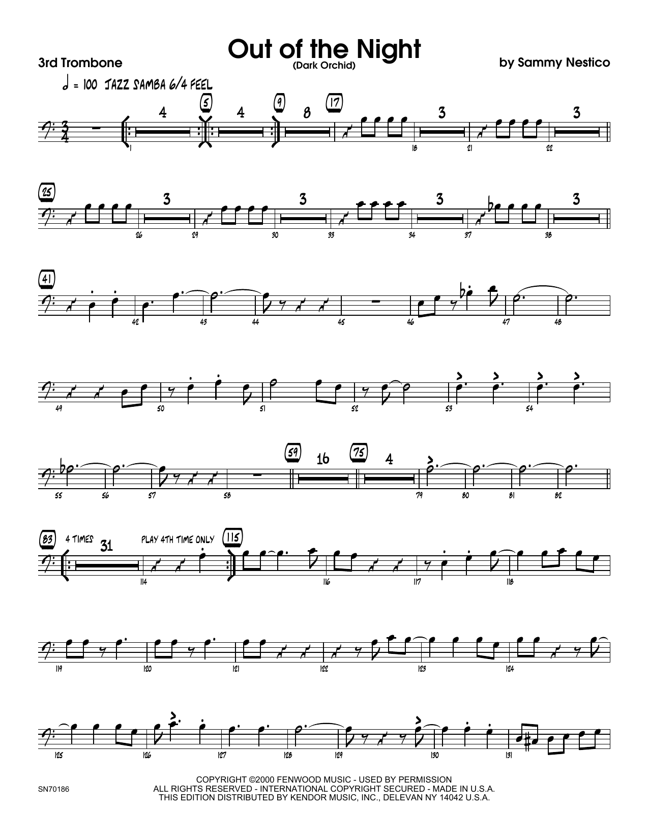 Out of the Night 3rd Trombone Sheet Music Sammy Nestico Jazz Ensemble
