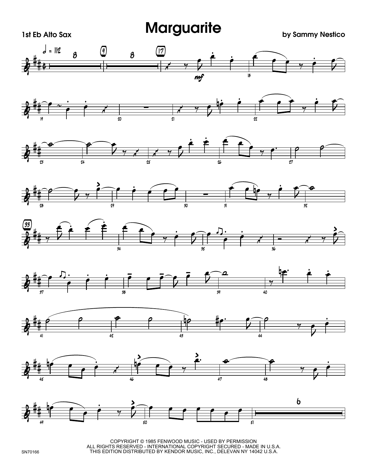Marguarite 1st Eb Alto Saxophone Sheet Music Sammy Nestico Jazz