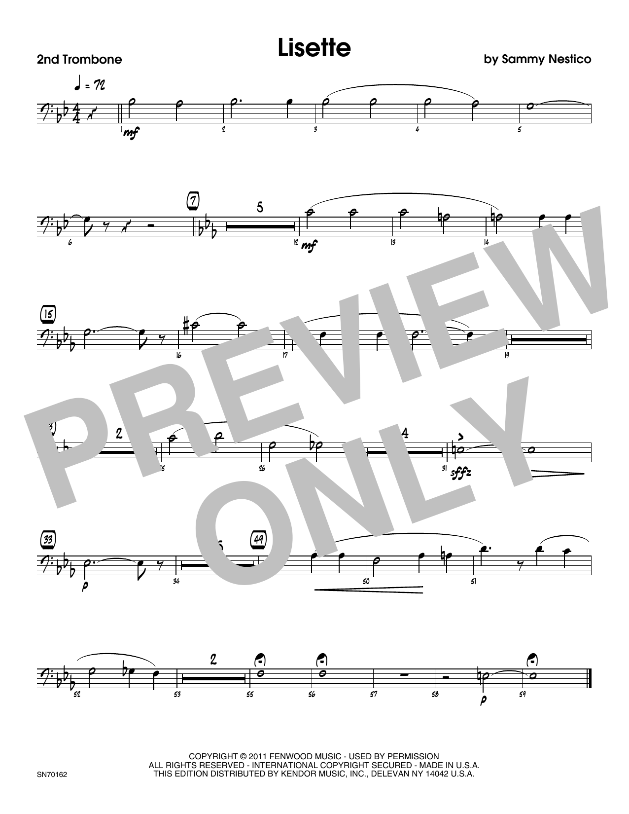 Lisette 2nd Trombone Sheet Music Sammy Nestico Jazz Ensemble