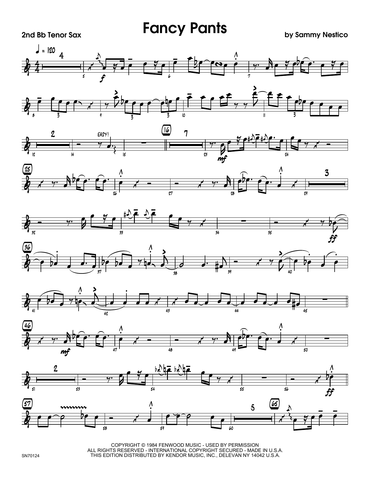 Fancy Pants 2nd Bb Tenor Saxophone Sheet Music Sammy Nestico Jazz