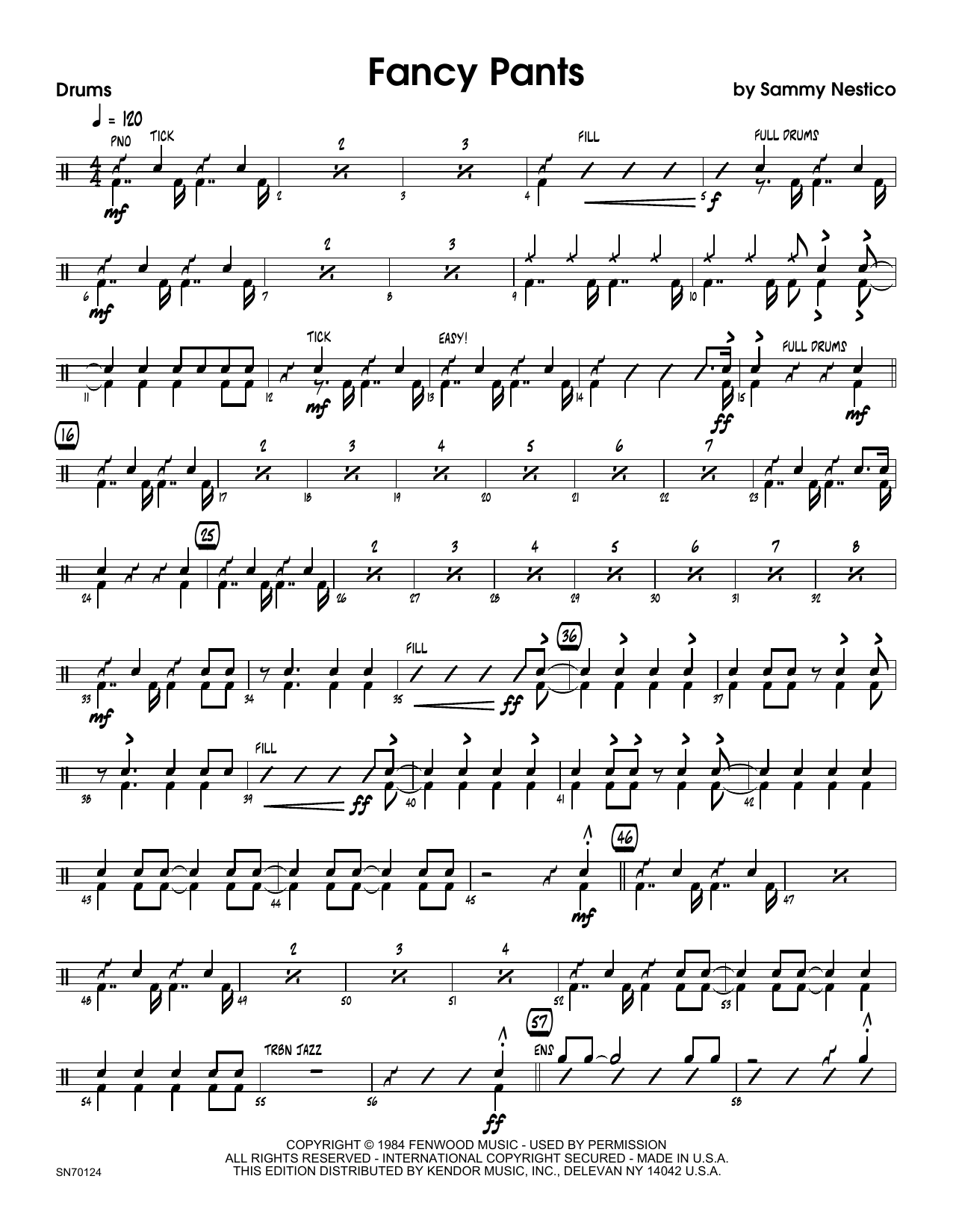 Fancy Pants Drum Set Sheet Music Sammy Nestico Jazz Ensemble