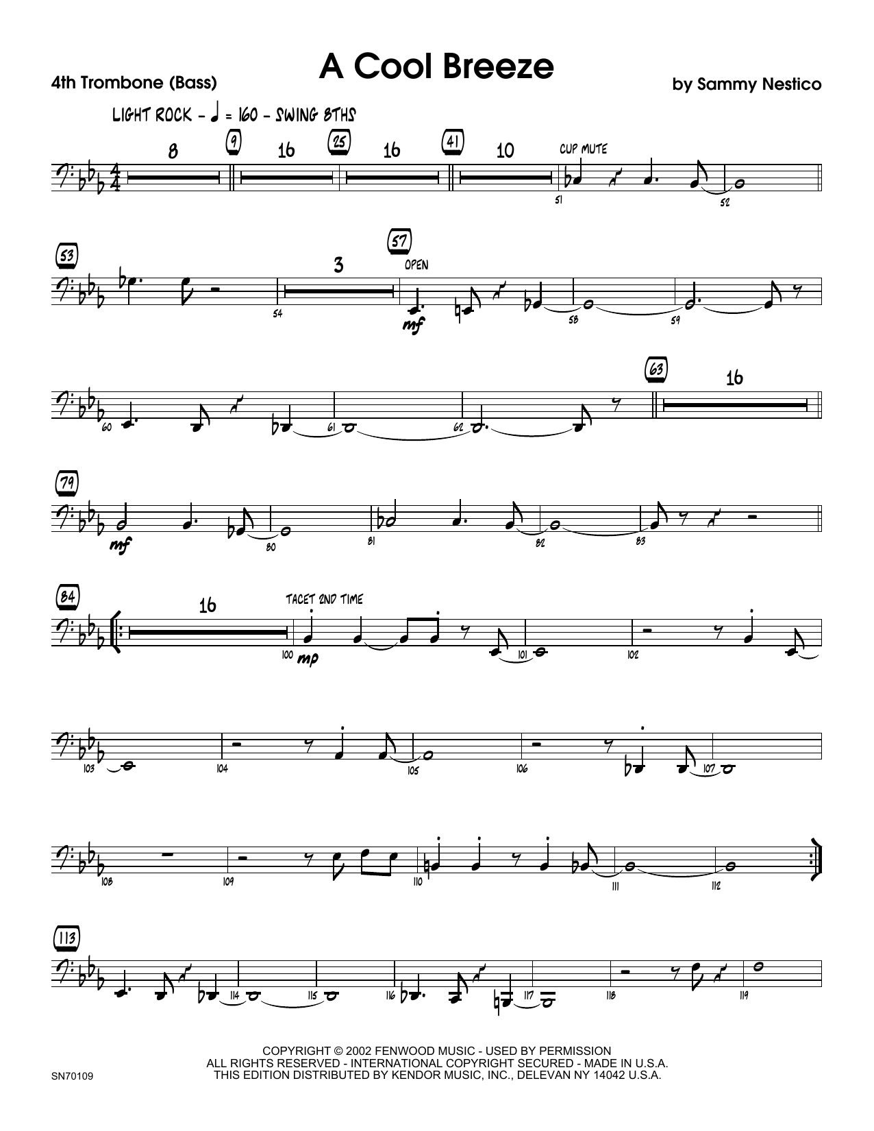 A Cool Breeze 4th Trombone Sheet Music Sammy Nestico Jazz Ensemble