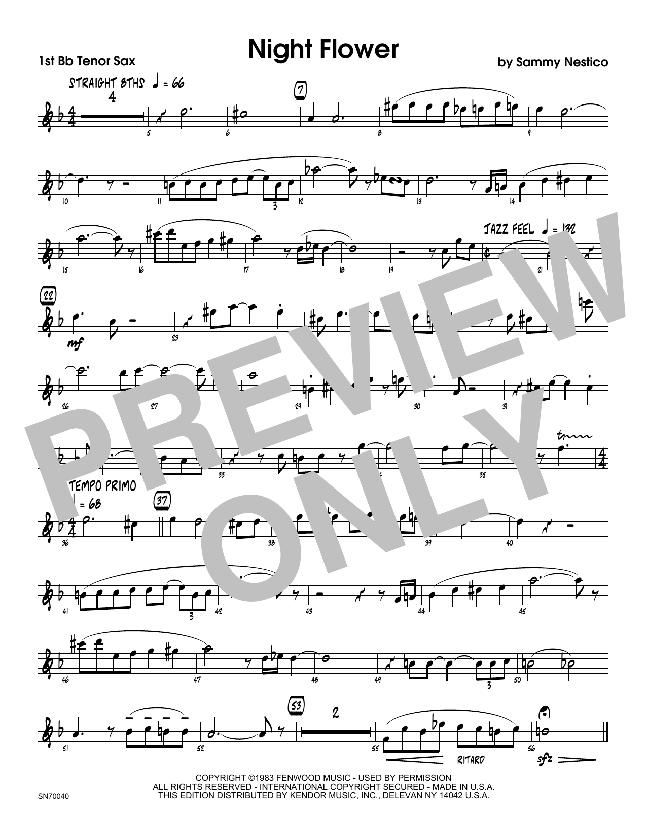 Night Flower 1st Tenor Saxophone Sheet Music Sammy Nestico Jazz
